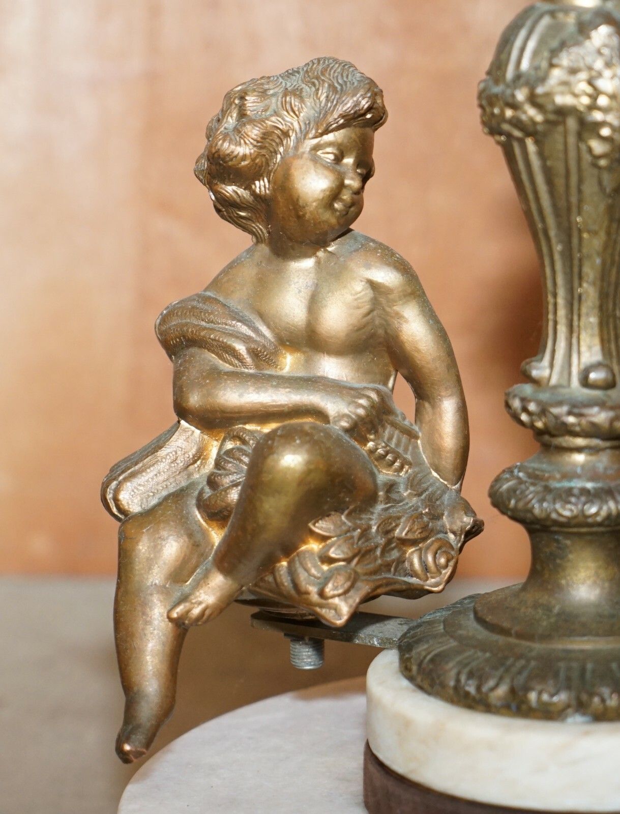 Lovely Circa 1920's Marble & Brass Floor Standing Lamp With Cherub Putti's Angel photo 1350.0