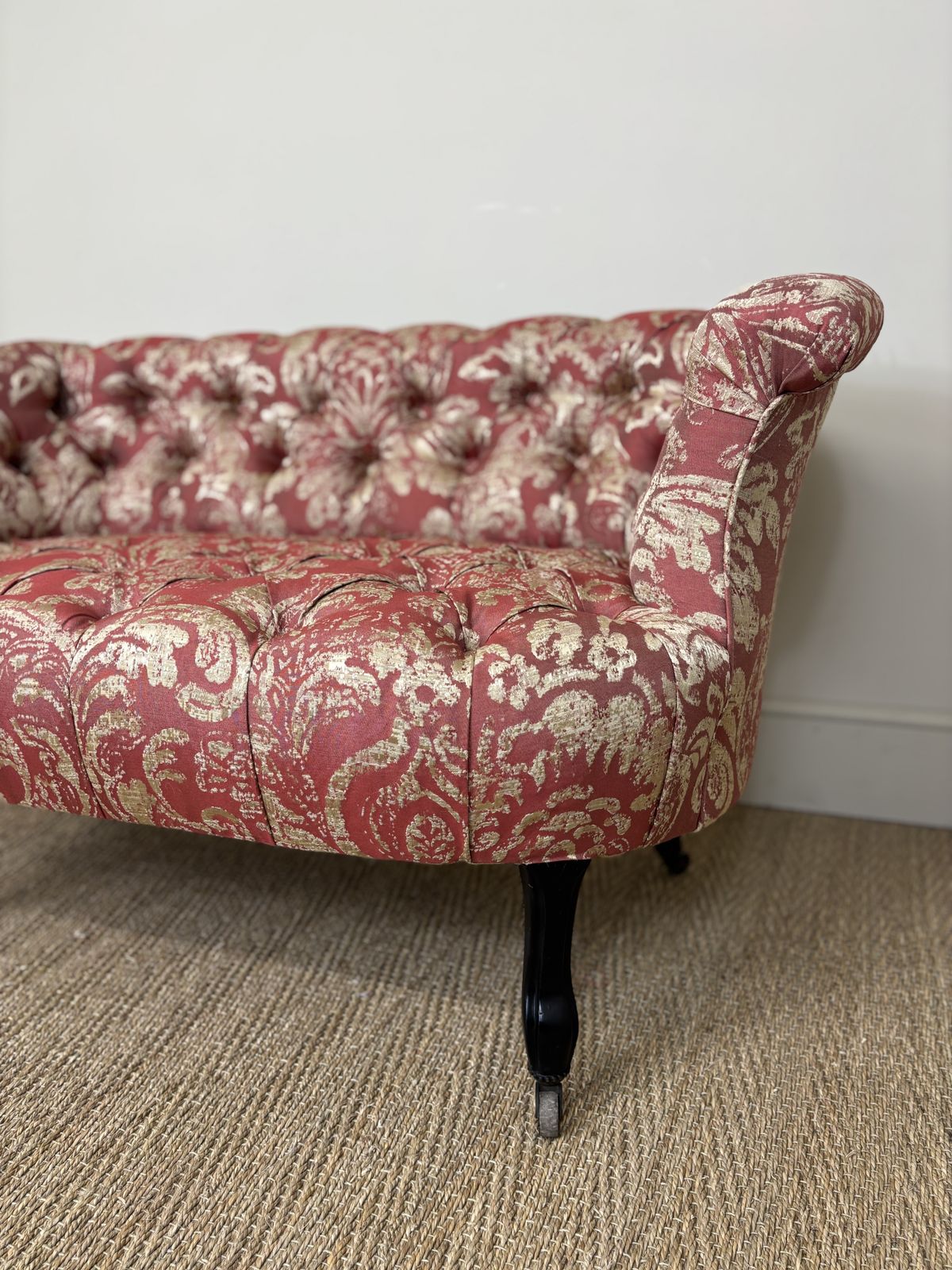 Antique Petite French Napoleonic Sofa In Gold And Red photo furniture