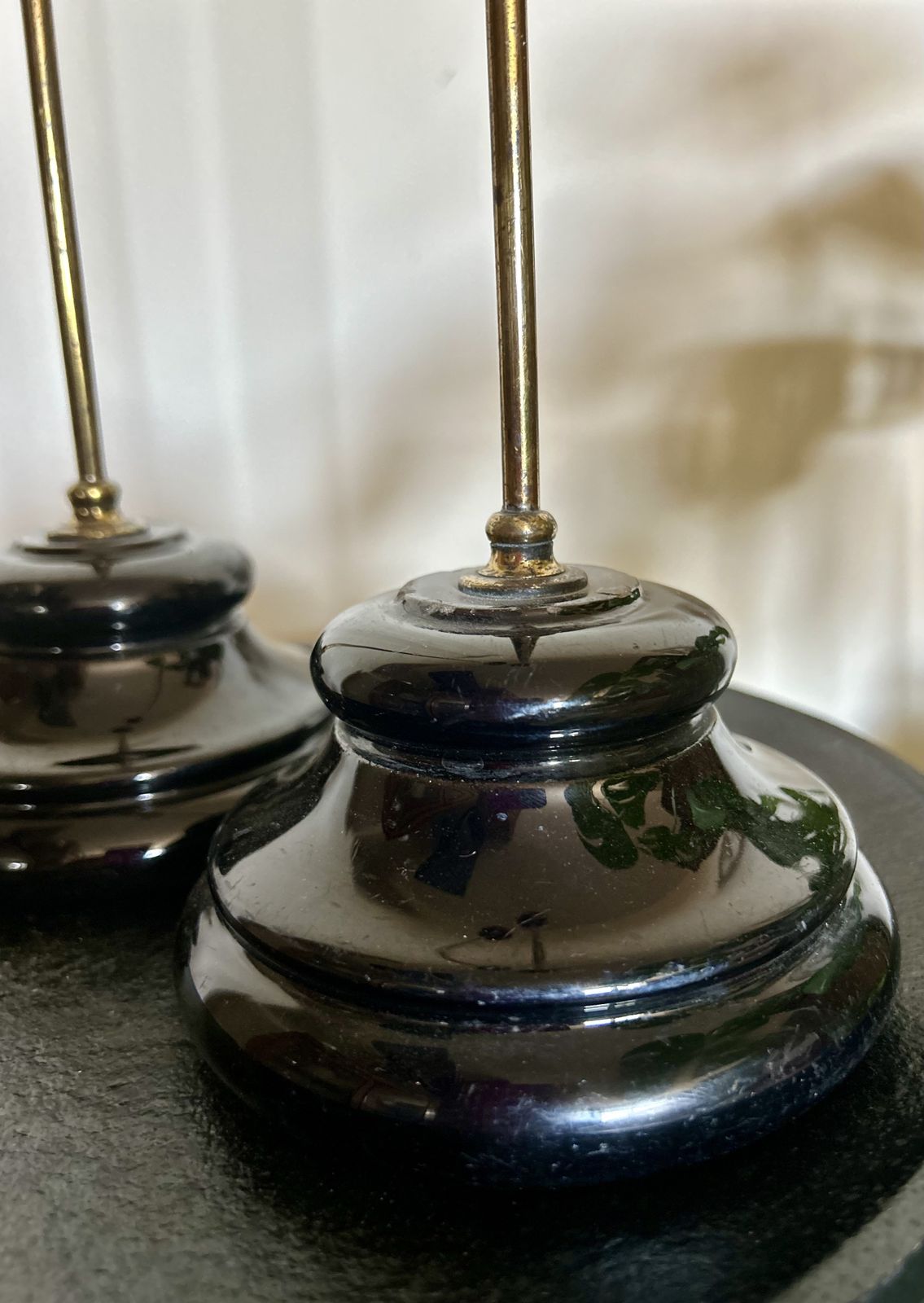 Antique Brass And Ceramic Tall Hat / Wig Display Stands Late 19th Century photo for sale