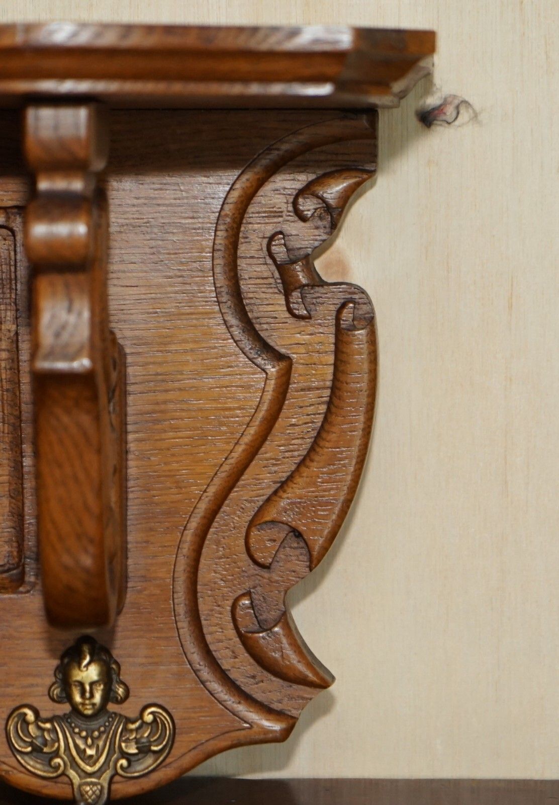 Antique Dutch Heavily Carved Oak Coat Hat Scarf Wall Rack Hanger French Hooks photo vinterior
