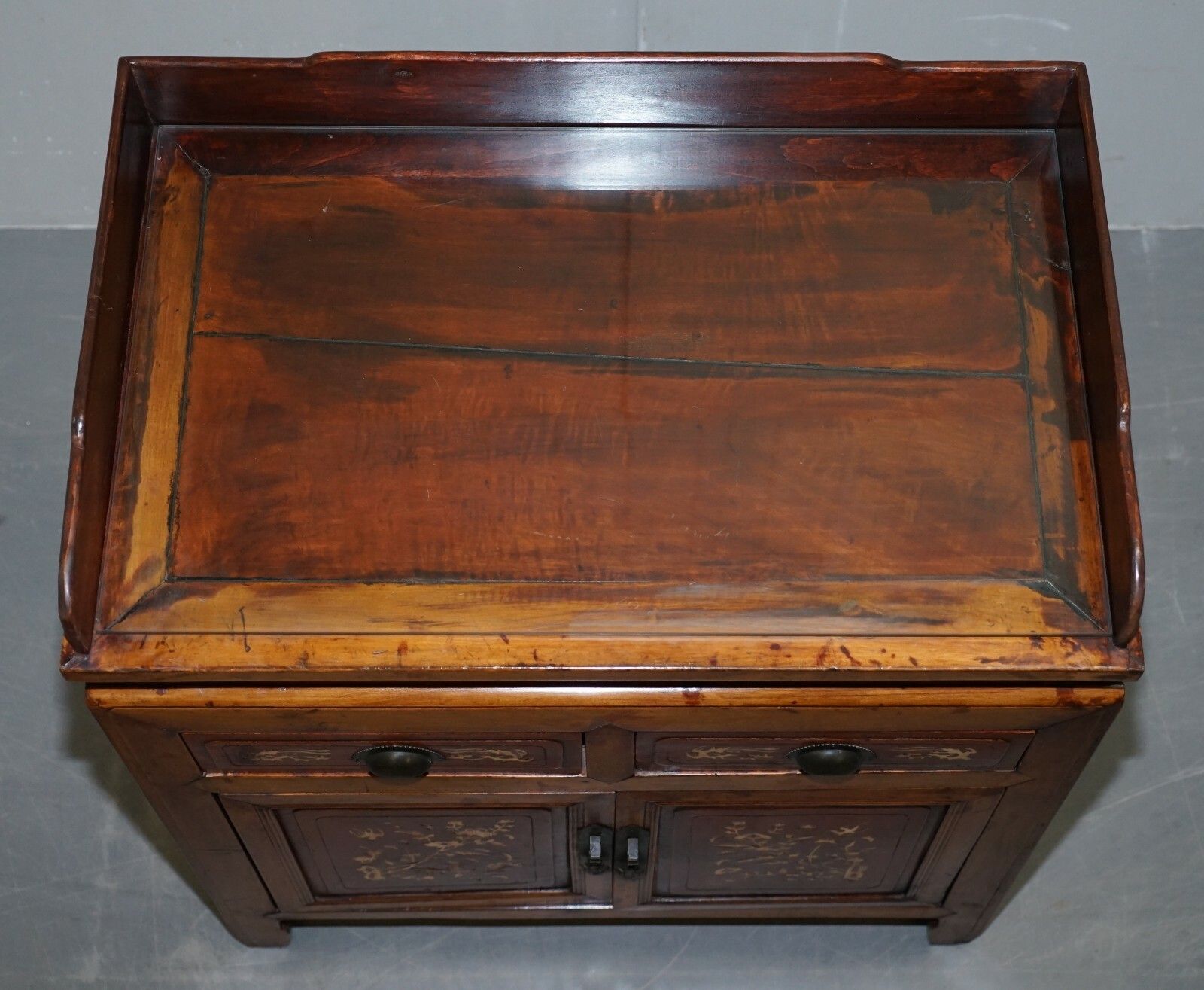 Antique Chinese Export Circa 1900 Redwood Lacquered Inlaid Wash Stand Sideboard photo buy