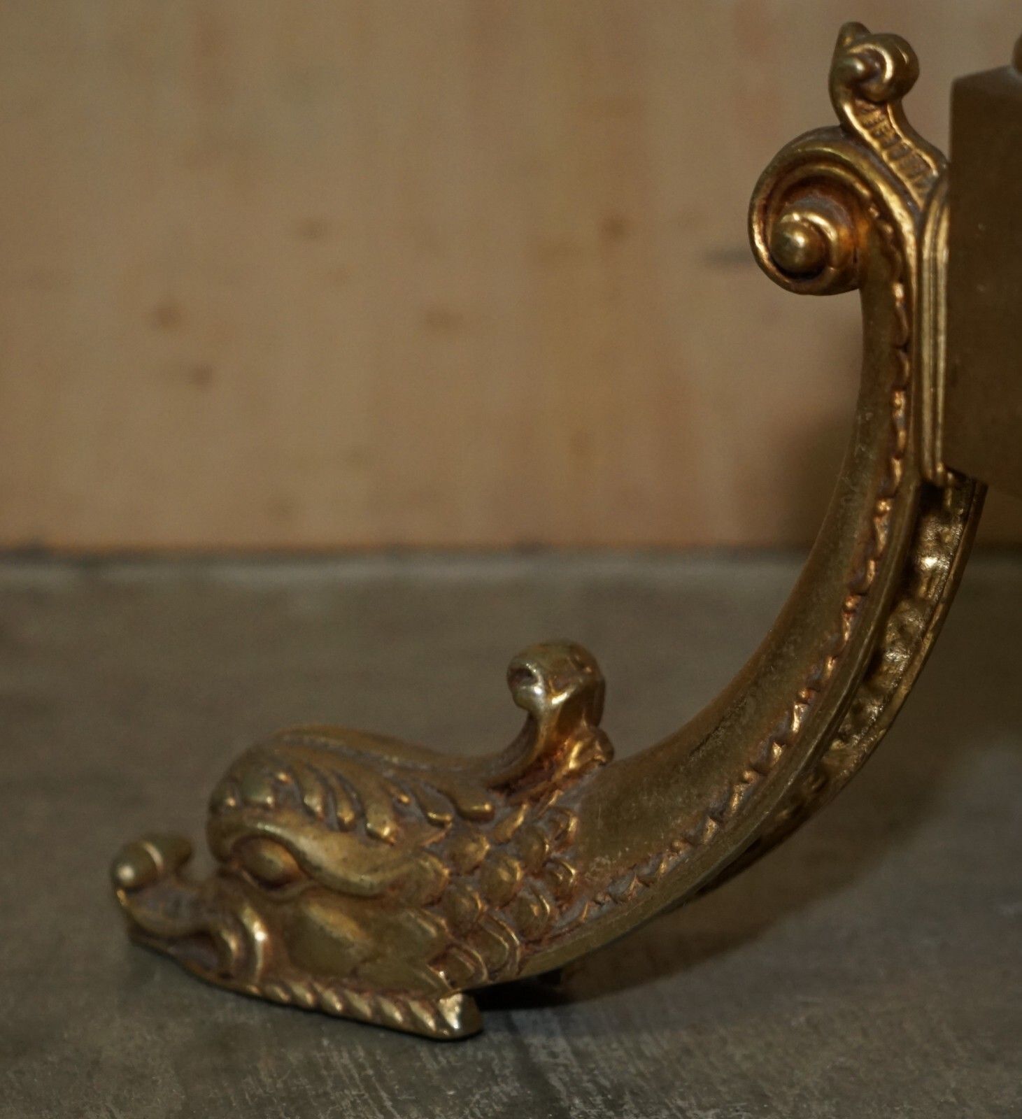 photo for sale Antique Victorian Circa 1880 Brass Coat Hat & Scarf Stand Rare Dolphin Cast Legs