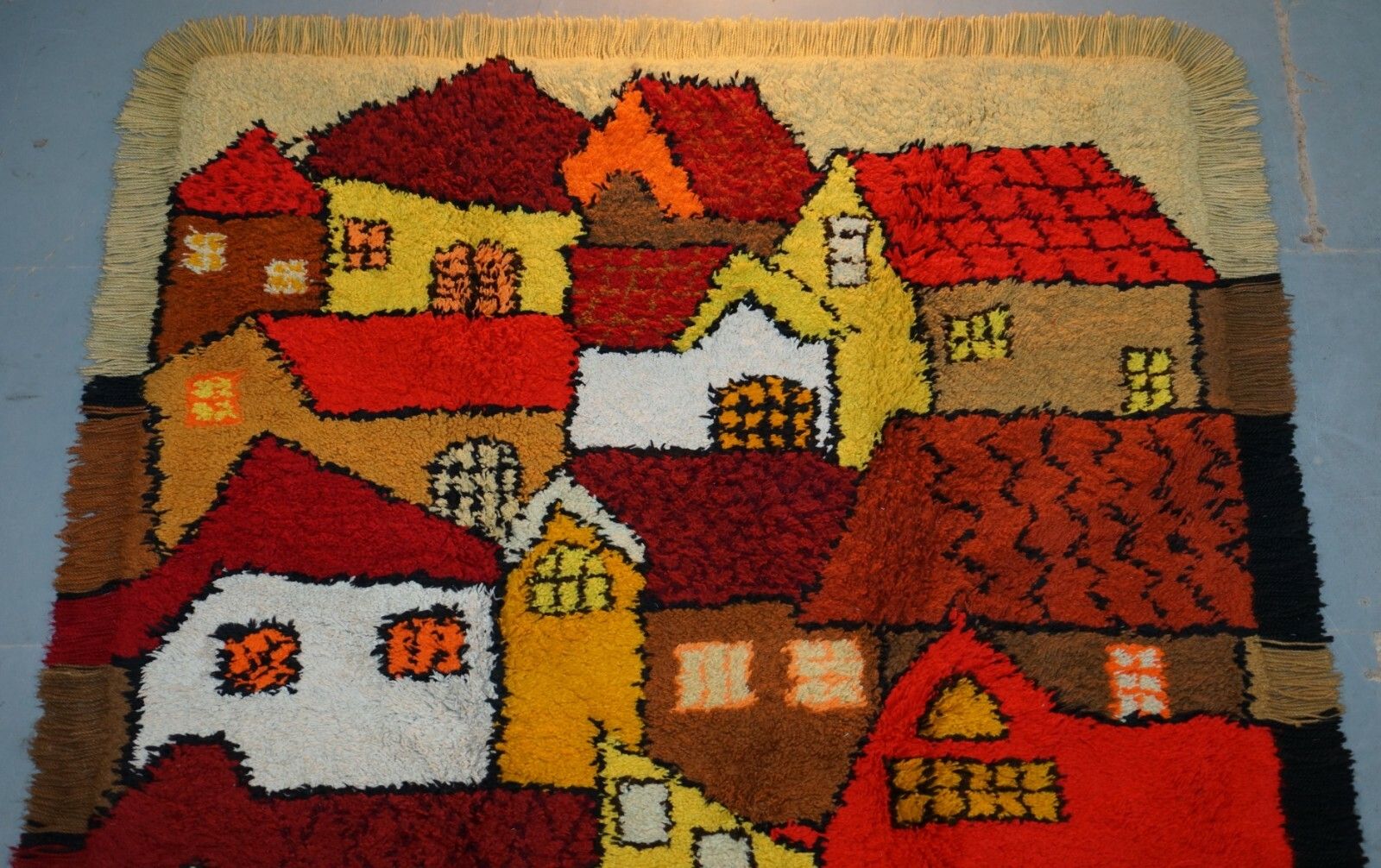 Stunning Large Shag Pile Rug Depicting Houses In The Style Of L.S Lowry photo furniture