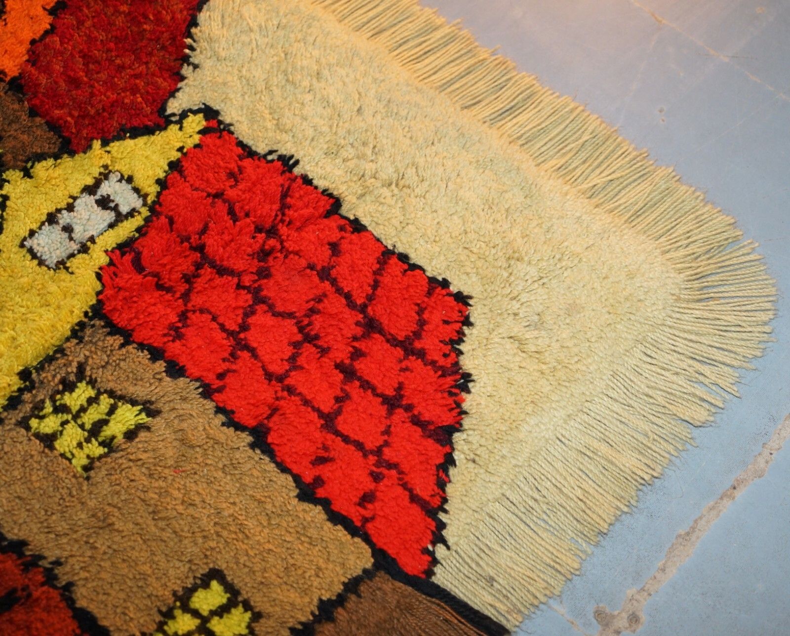 photo for sale Stunning Large Shag Pile Rug Depicting Houses In The Style Of L.S Lowry