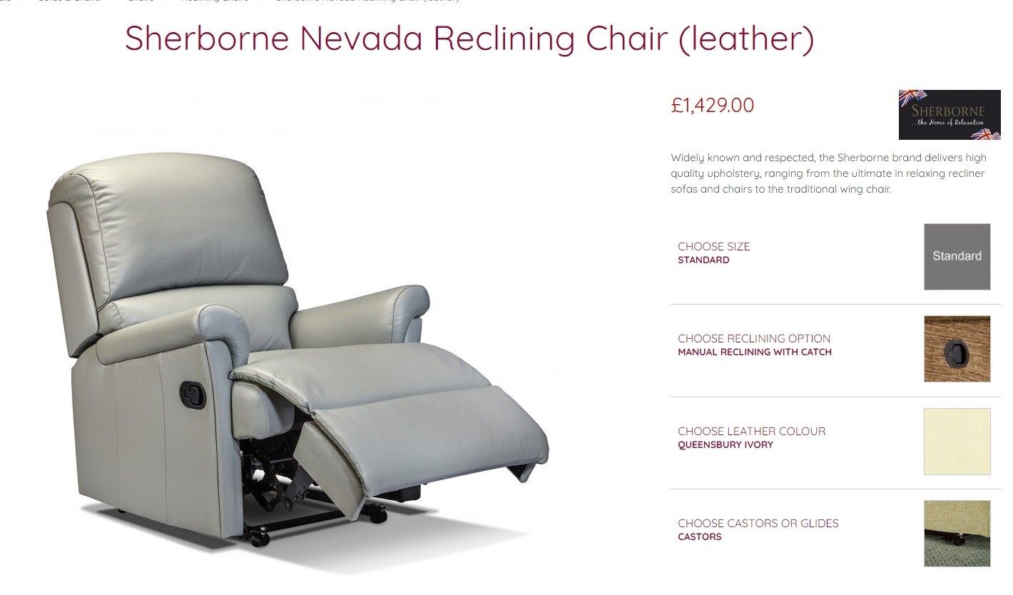 Comfortable Pair Of Rrp £2858 Sherborne Nevada Reclining Armchairs In Leather photo furniture