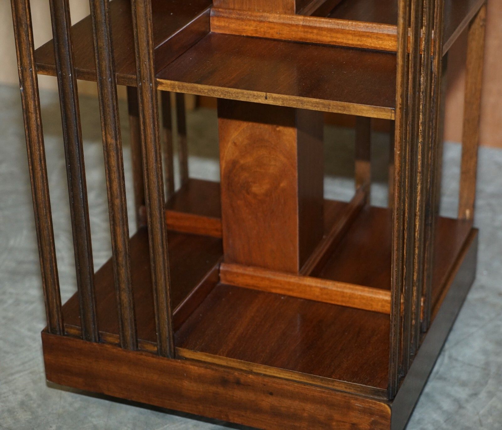 1350.0 Lovley Sheraton Revival Mahogany & Satinwood Revolving Bookcase Side End Table photo