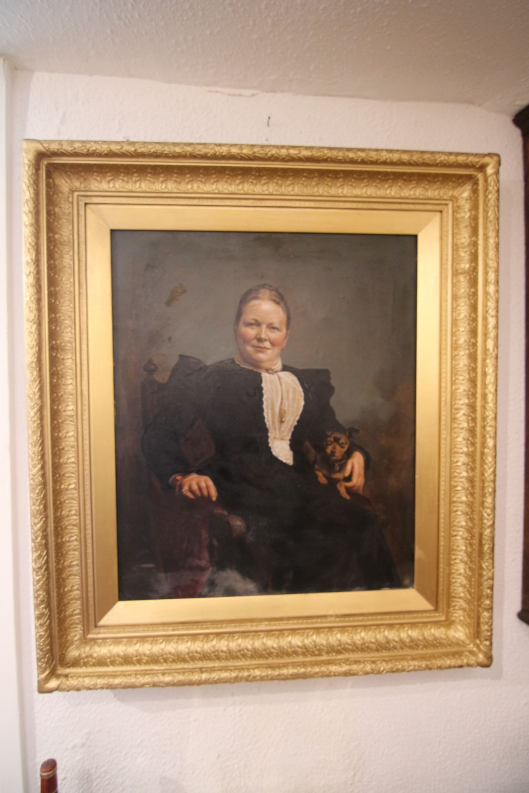 photo for sale Edwardian Oil Portrait Lady With Dog