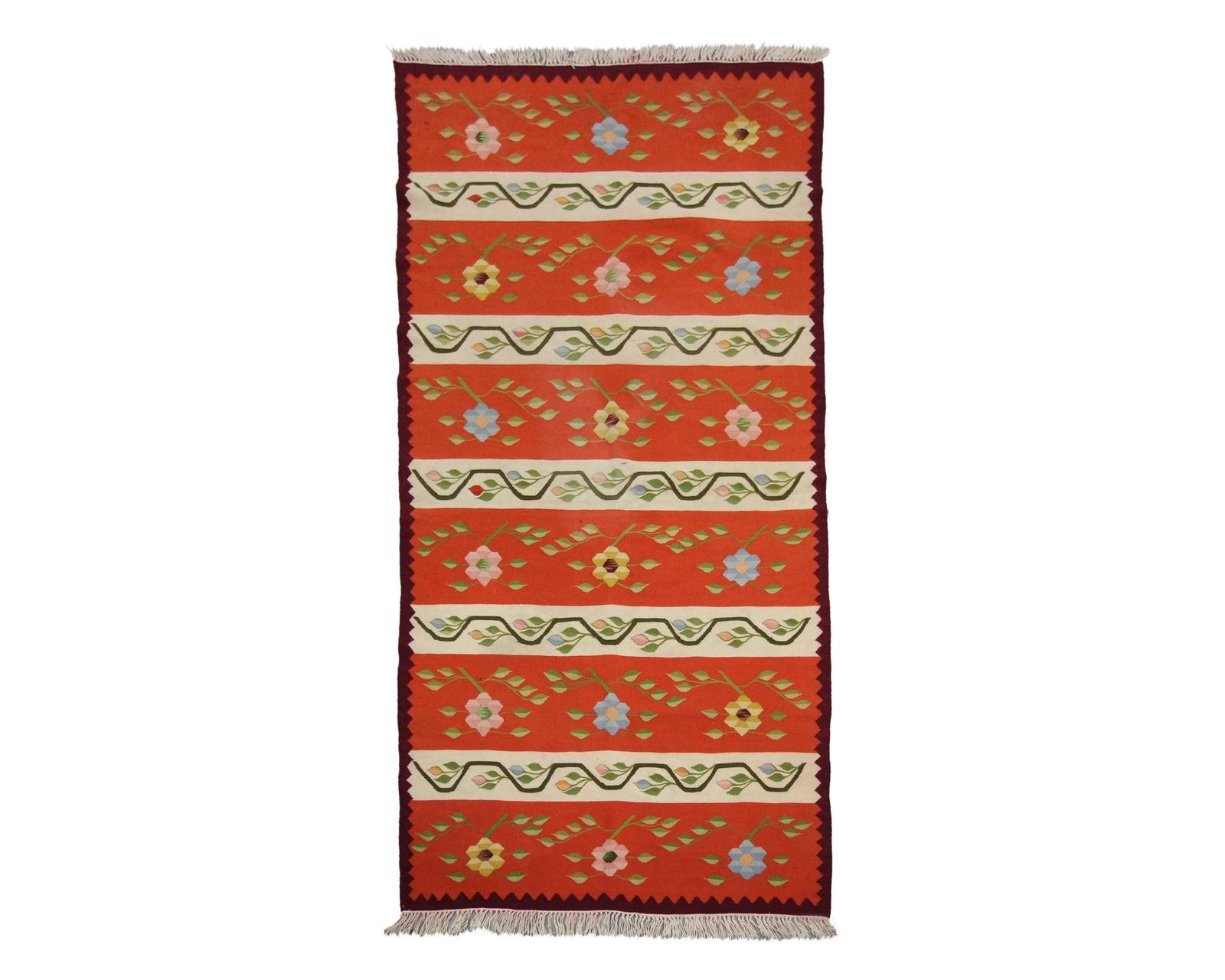 Vintage Moldavian Kilim Rug: 1950s Floral Wool Runner (200x96 Cm)