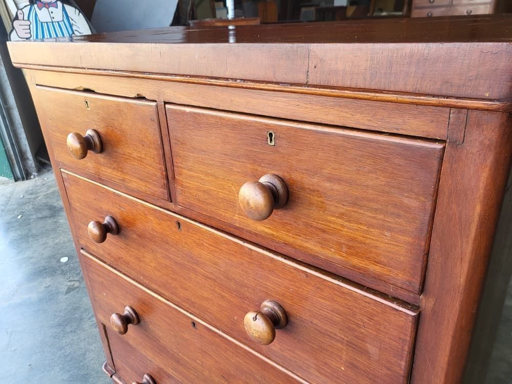 Antique Victorian Mahogany 2 Over 3 Chest Of Drawers Knob Handles photo furniture