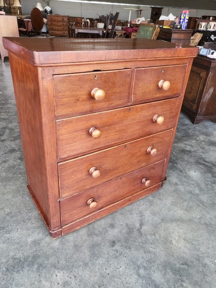 photo for sale Antique Victorian Mahogany 2 Over 3 Chest Of Drawers Knob Handles