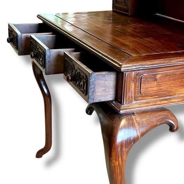 Spectacular Bespoke Anglo Chinese Zitan Wood Desk, Early 20th Century photo Furniture