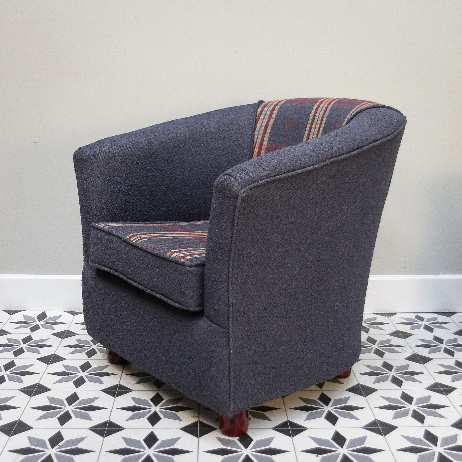 photo furniture Upholstered Blue And Tartan Tub Chair