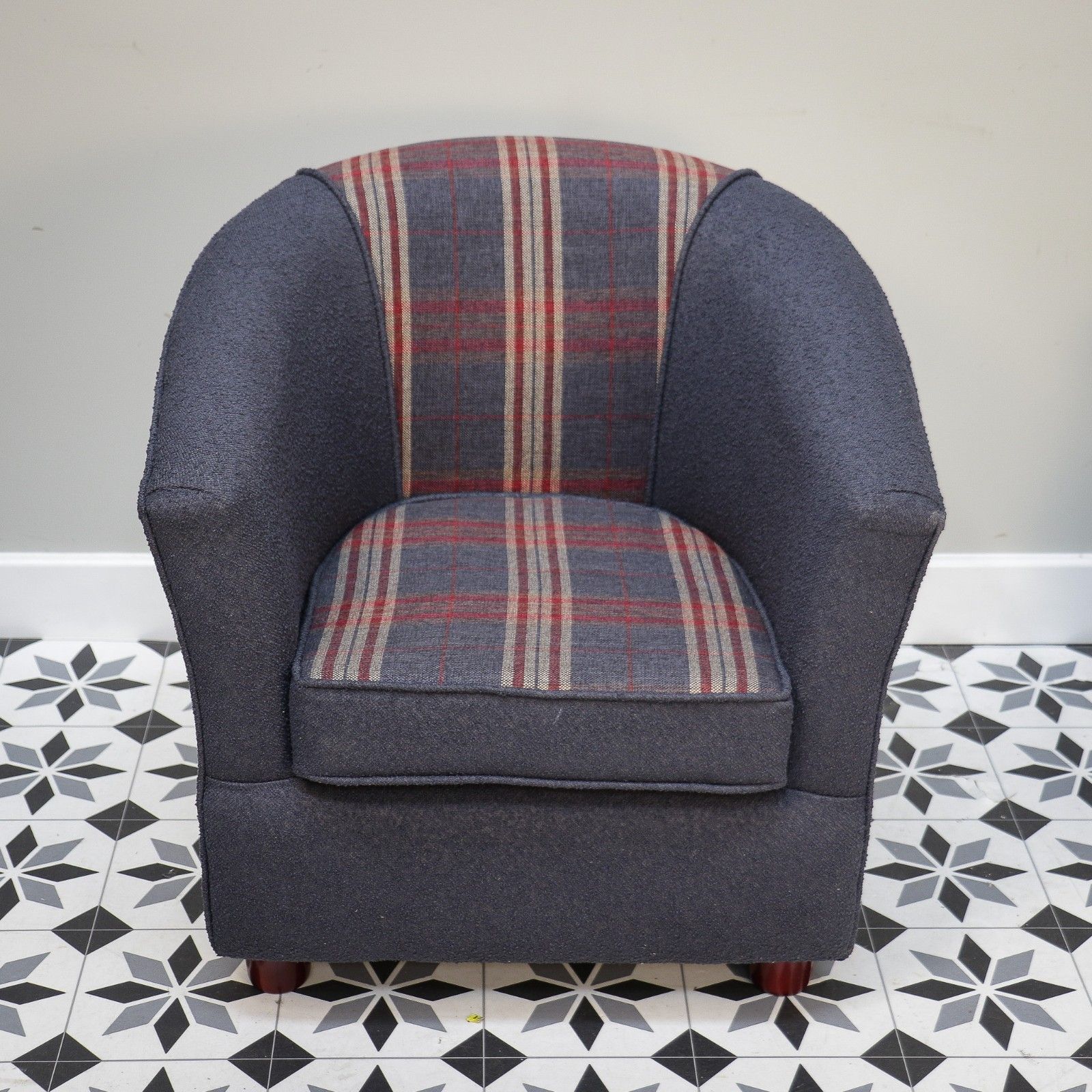 photo for sale Upholstered Blue And Tartan Tub Chair