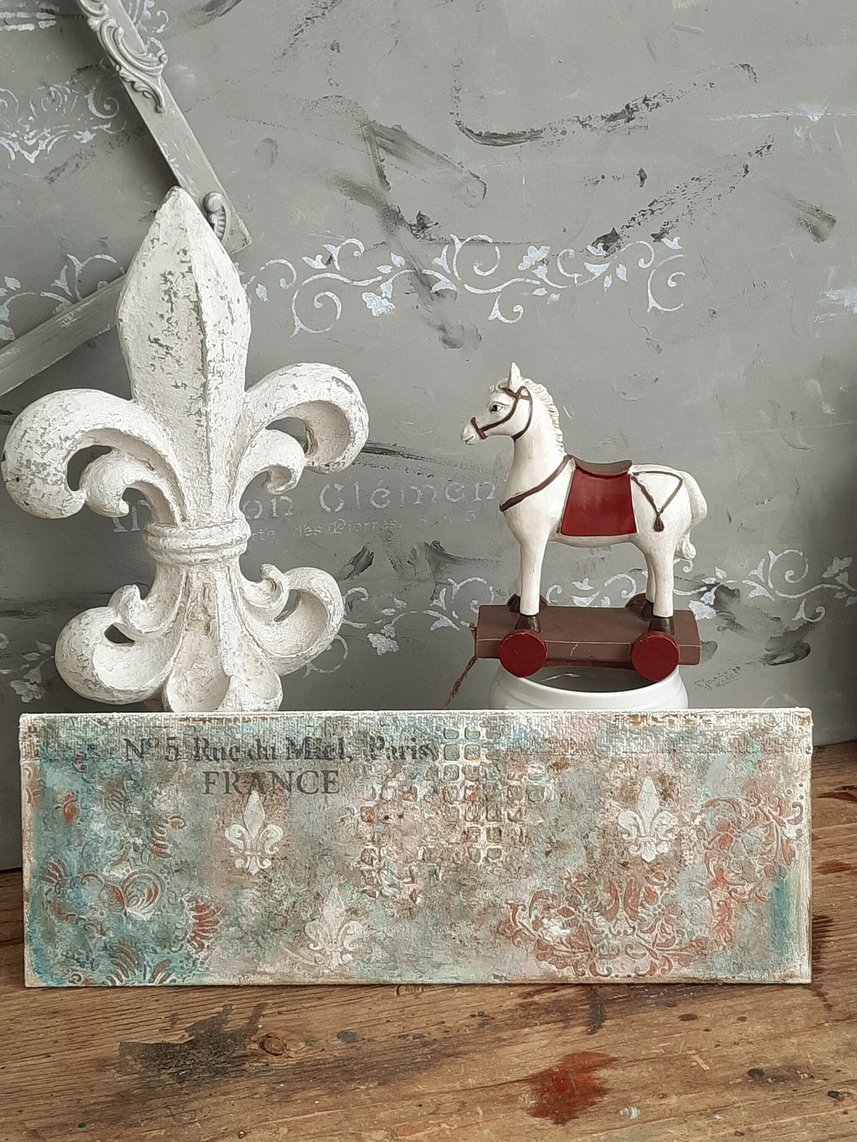 Handmade Turquoise French Wall Plaque: Shabby Chic Baroque Decor (18.1x6.3") photo furniture