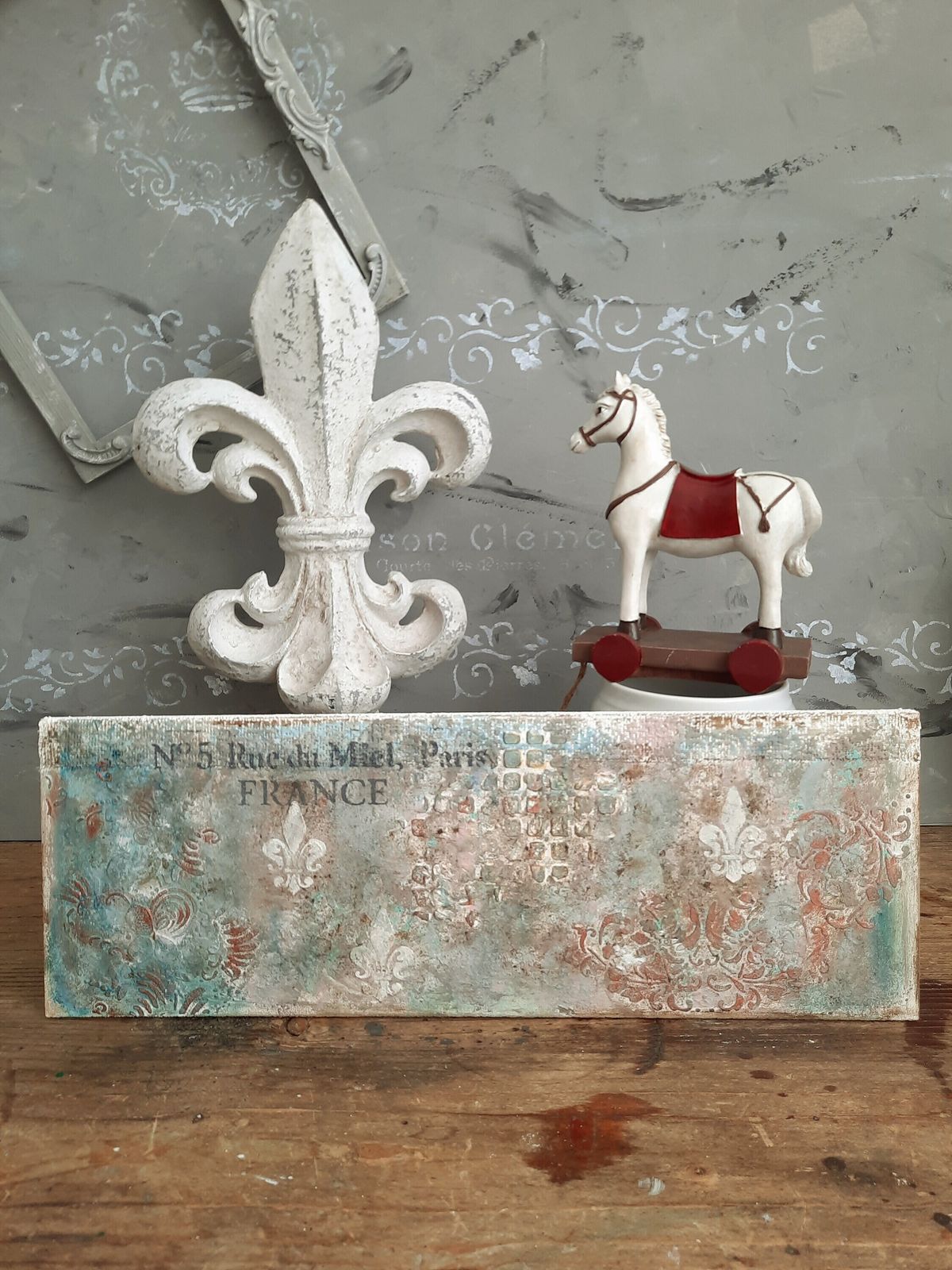 Handmade Turquoise French Wall Plaque: Shabby Chic Baroque Decor (18.1x6.3") photo Art