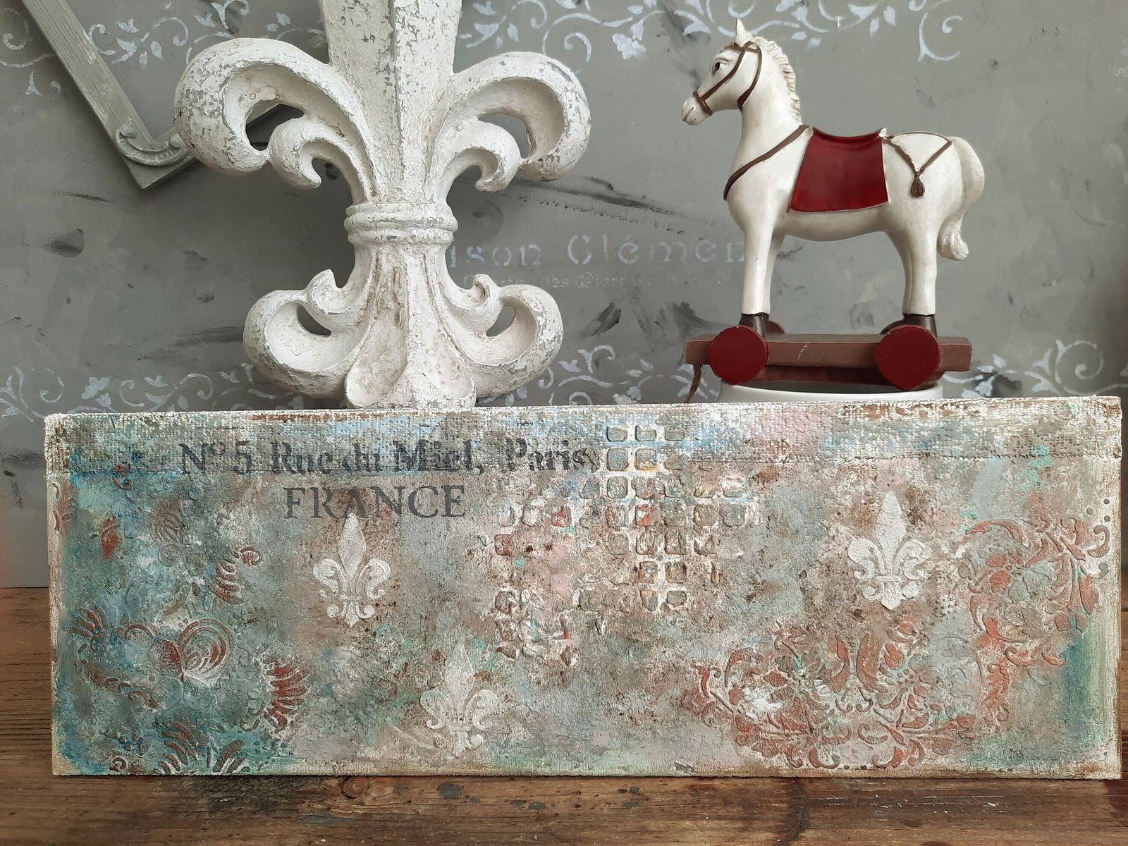 Handmade Turquoise French Wall Plaque: Shabby Chic Baroque Decor (18.1x6.3")