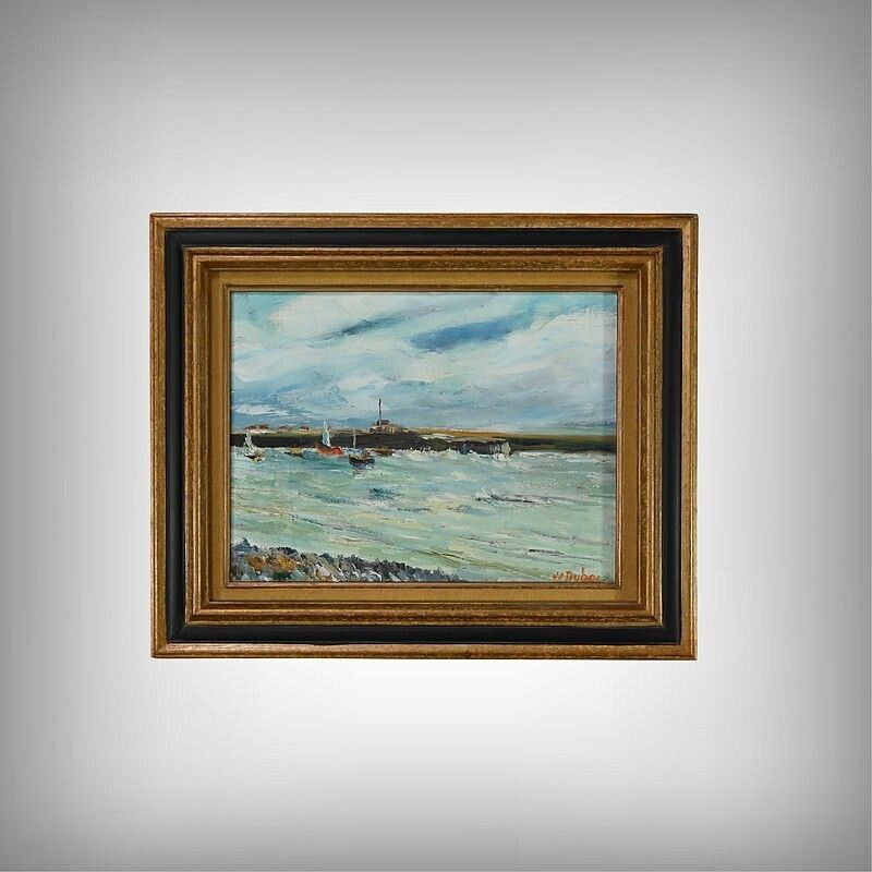 Painting “Petit Port Breton” Signed Jj Duboc – 1980