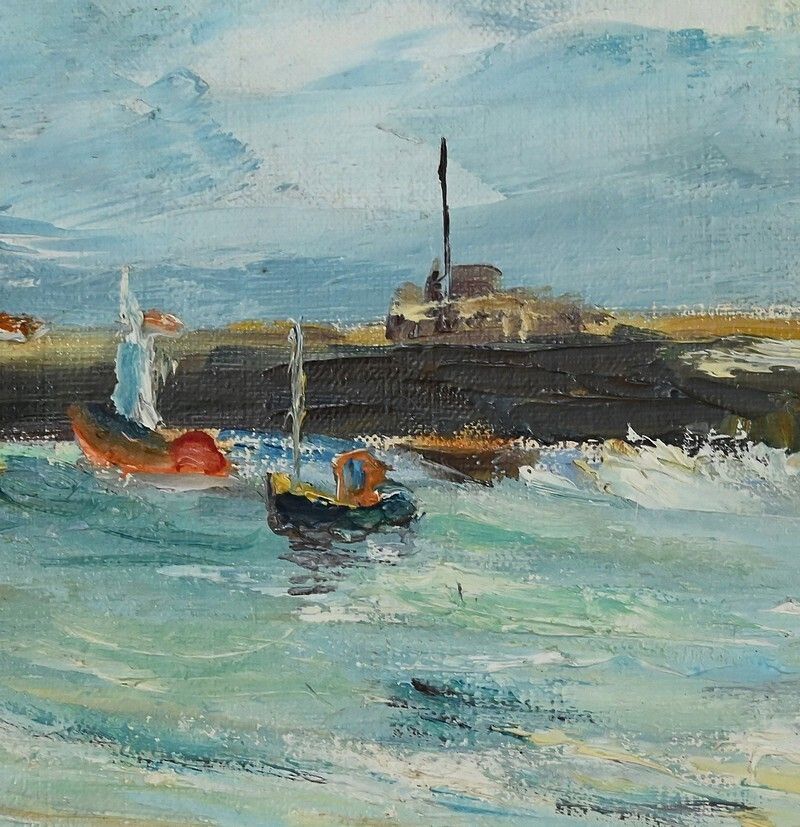 Painting “Petit Port Breton” Signed Jj Duboc – 1980 photo vintage