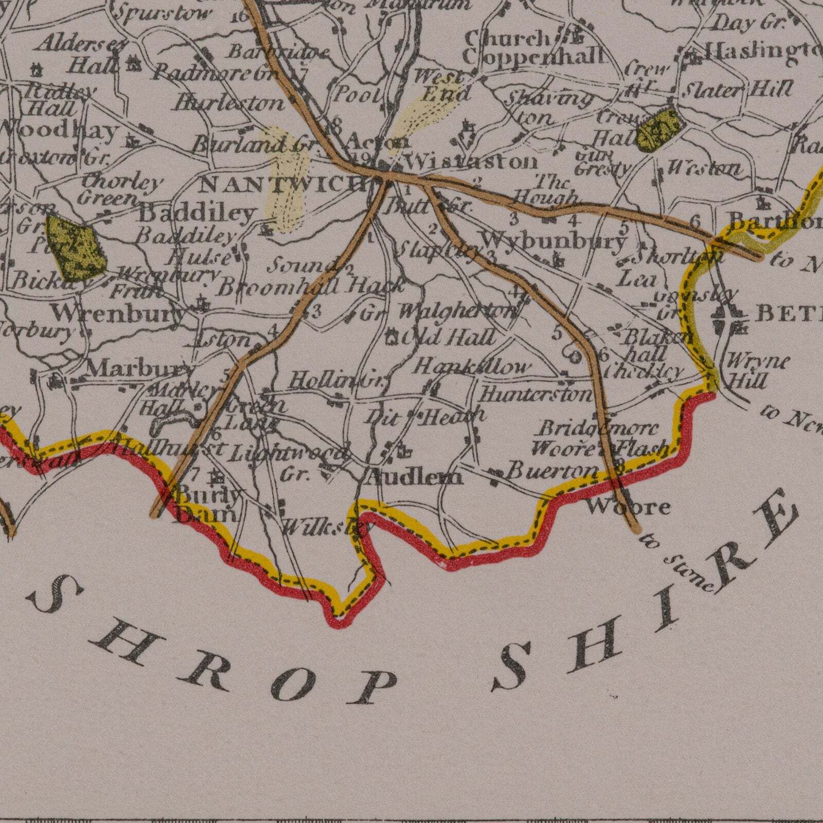 Vintage County Map Of Cheshire, English, After John Cary, Cartography Interest photo vintage