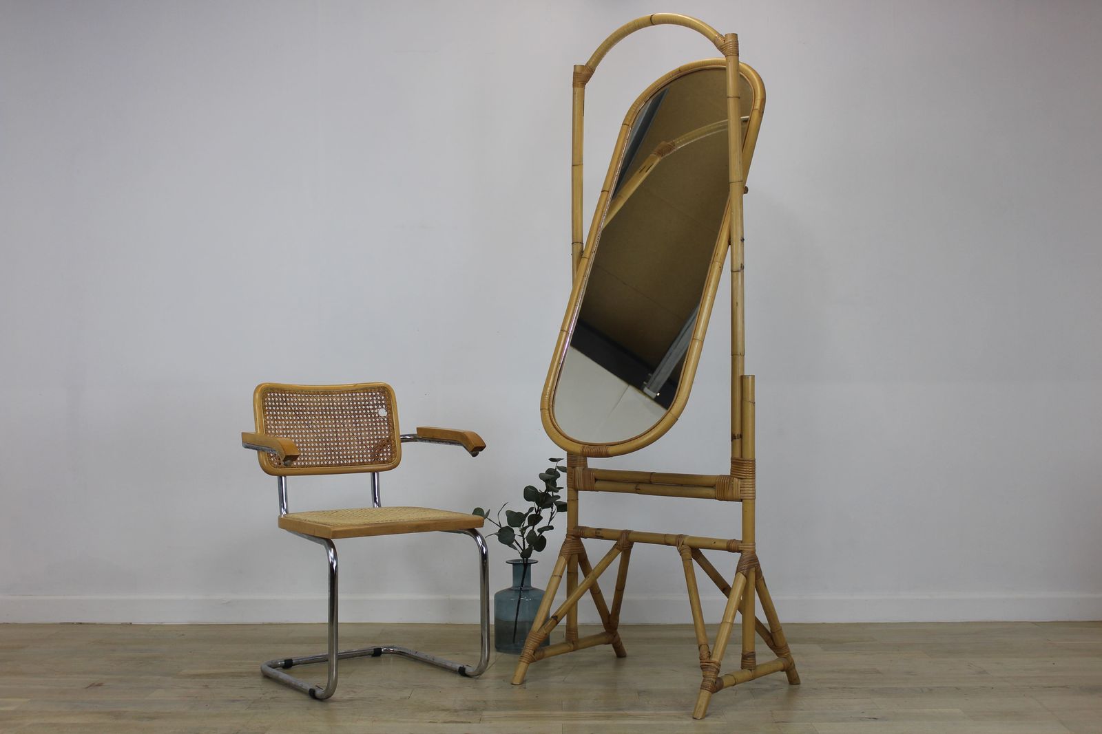 Vintage 1980s Cheval Full Length Bamboo Mirror photo furniture