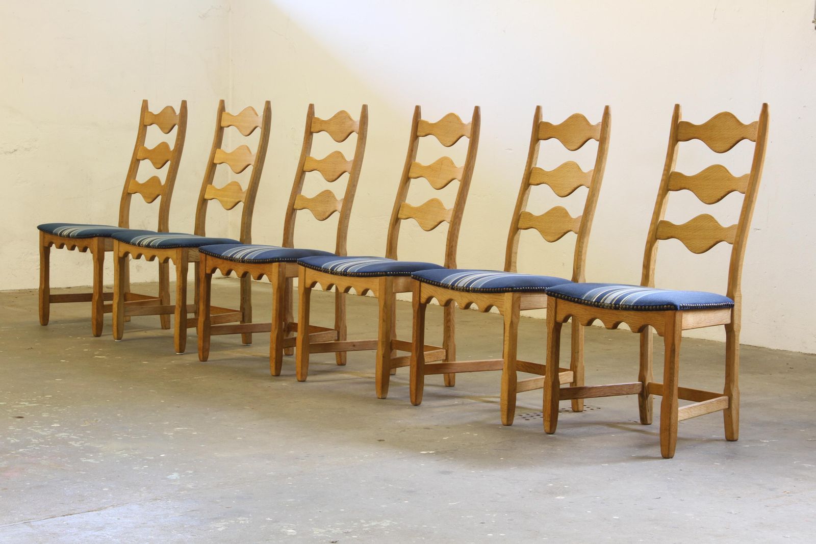 Vintage 1960s Danish Brutalist Oak Ladder Dining Chairs Style Of Kjærnulf photo furniture