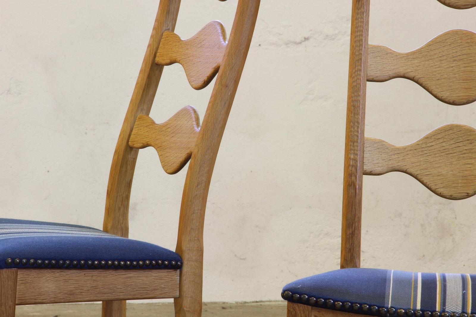 Furniture Vintage 1960s Danish Brutalist Oak Ladder Dining Chairs Style Of Kjærnulf photo