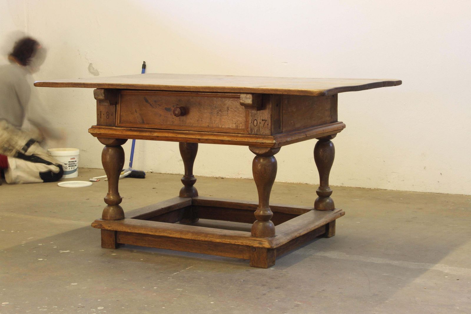 3665.0 Baroque Antique Nordic Provincial Oak Table 1800s Rustic Farmhouse, Rich Patina photo