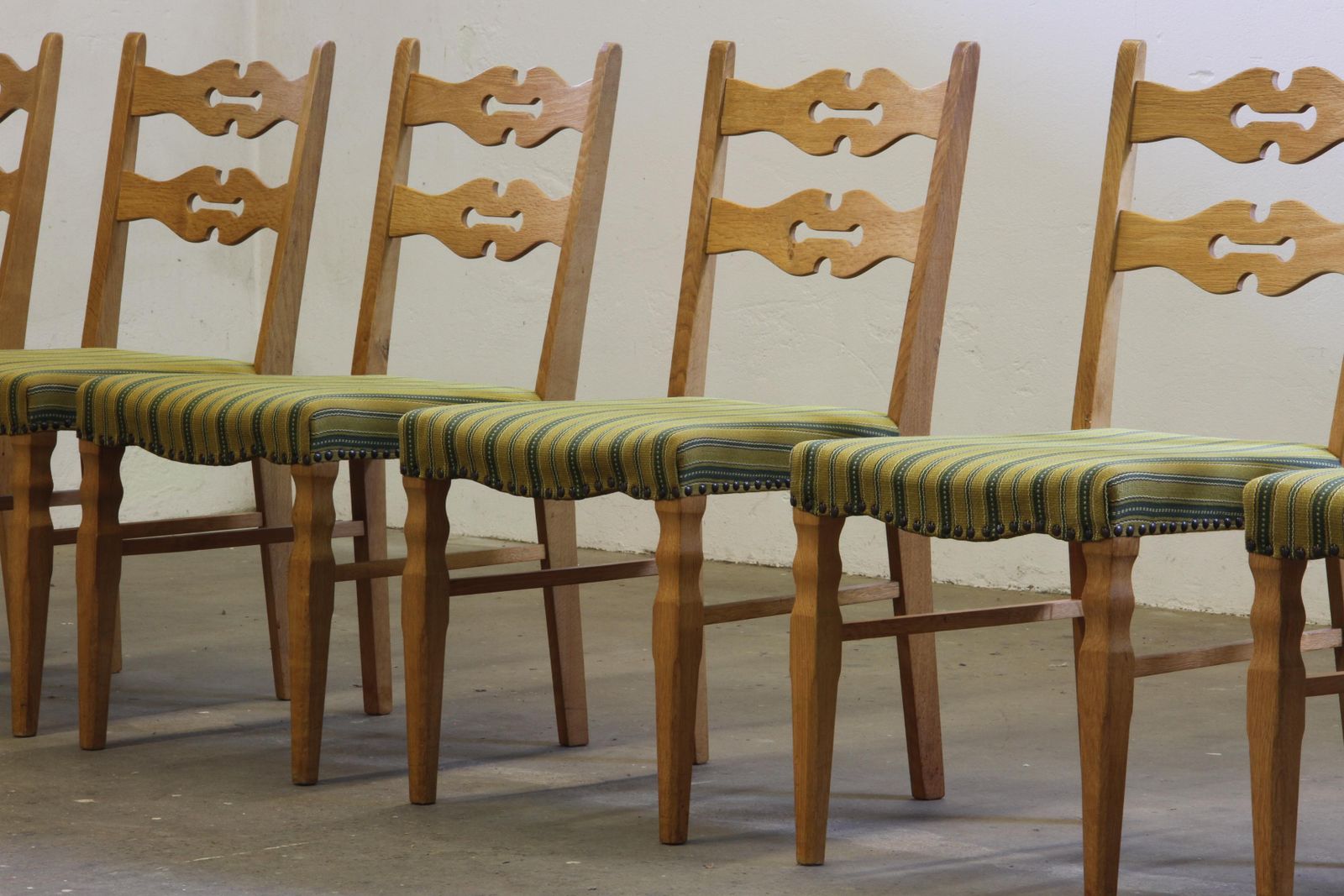 Vintage 1960s Brualist Danish Modern Oak Dining Chairs Style Of Henning Kjærnulf photo for sale
