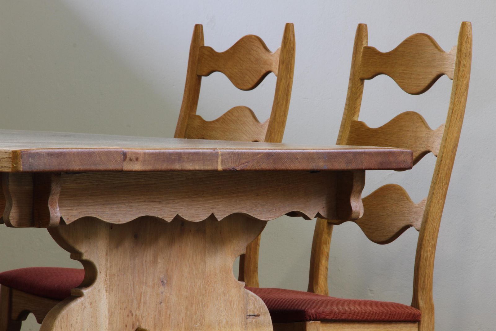Vintage 1960s Danish Brutalist Ladderback Light Oak Chairs Style Of Kjærnulf photo for sale