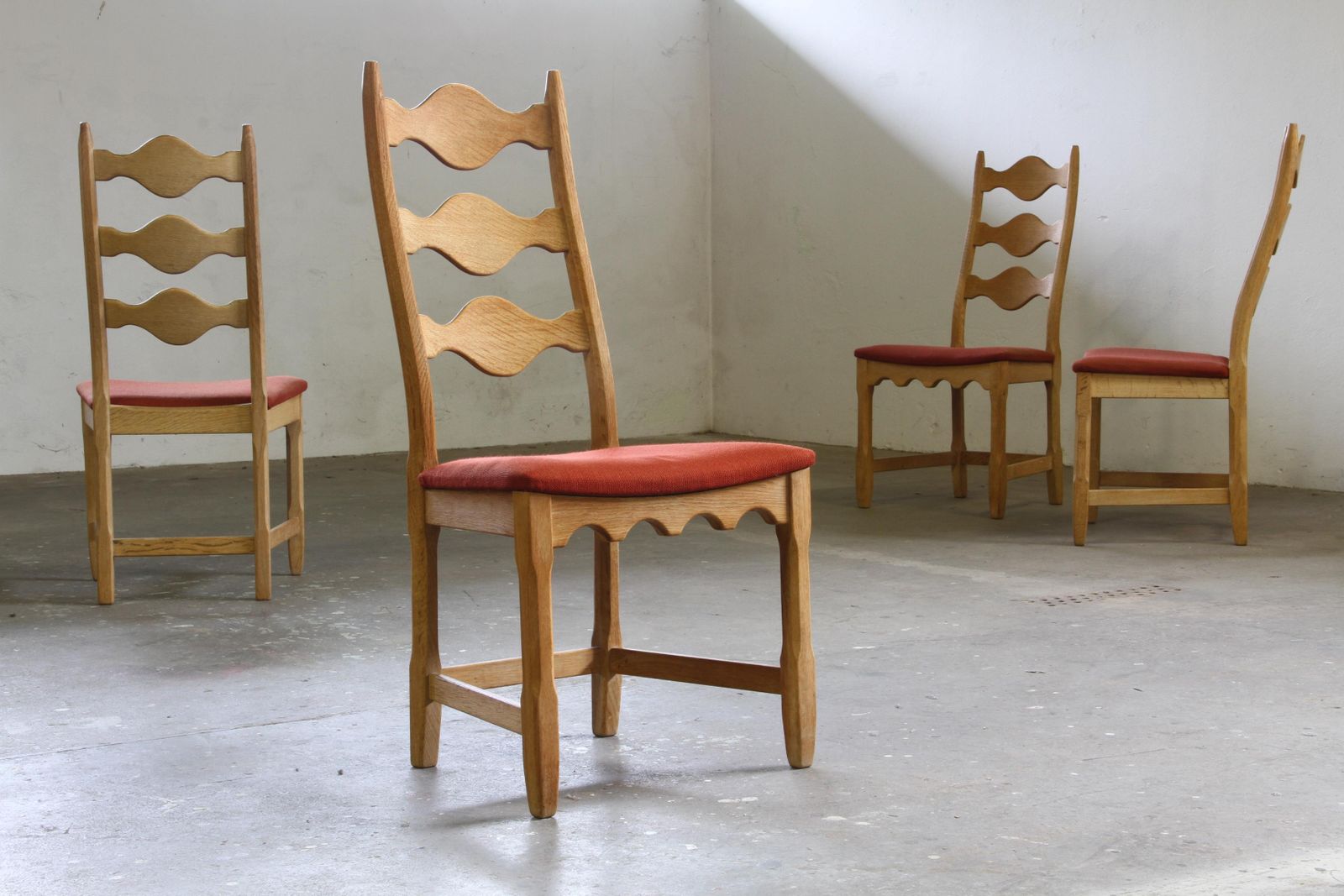 photo furniture Vintage 1960s Danish Brutalist Ladderback Light Oak Chairs Style Of Kjærnulf
