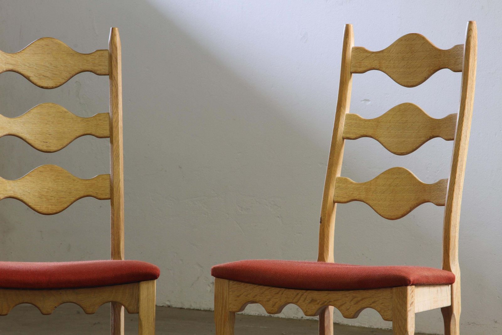 Furniture Vintage 1960s Danish Brutalist Ladderback Light Oak Chairs Style Of Kjærnulf photo