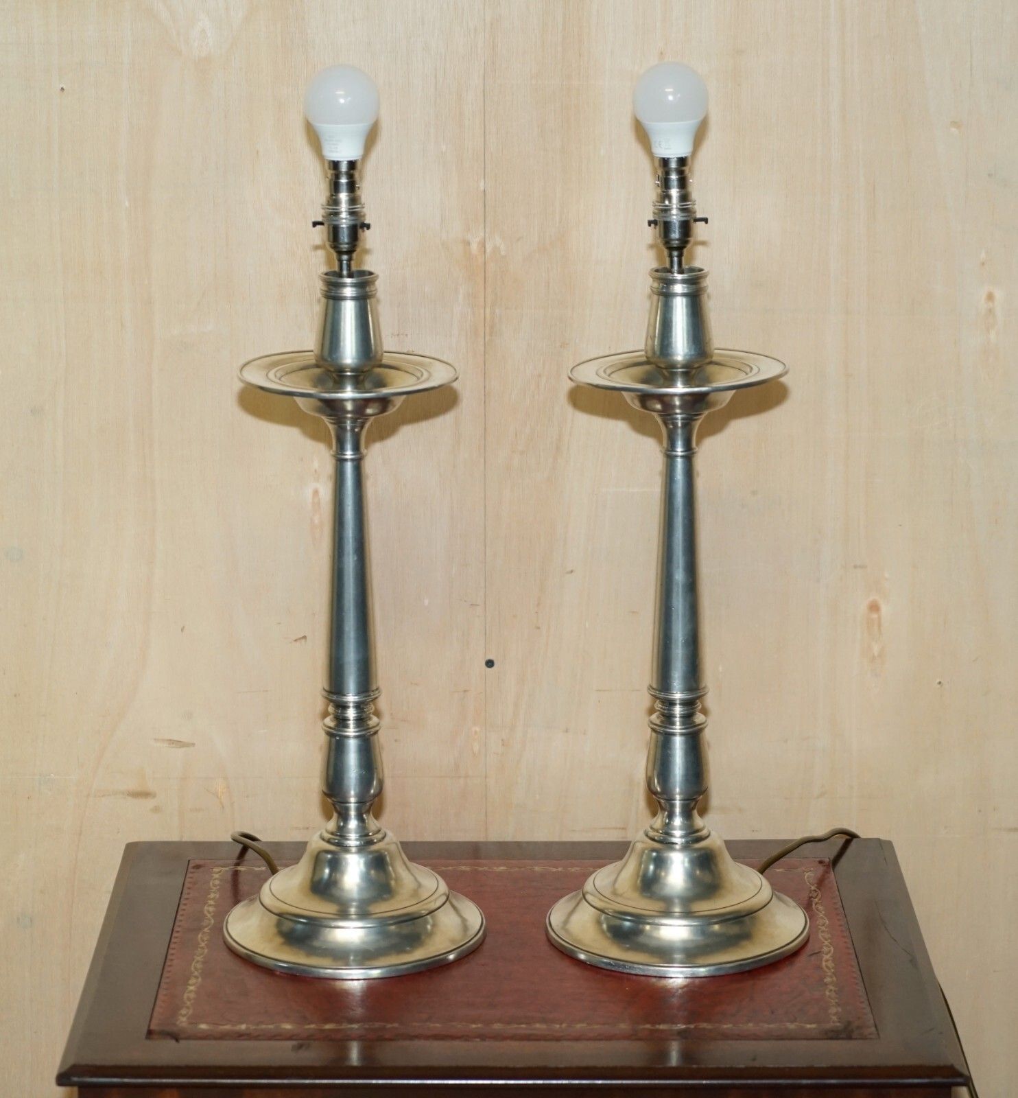 Rrp £1950 Pair Of Owl Arte Italica Tavola Marinoni Candlestick Pewter Lamps photo for sale