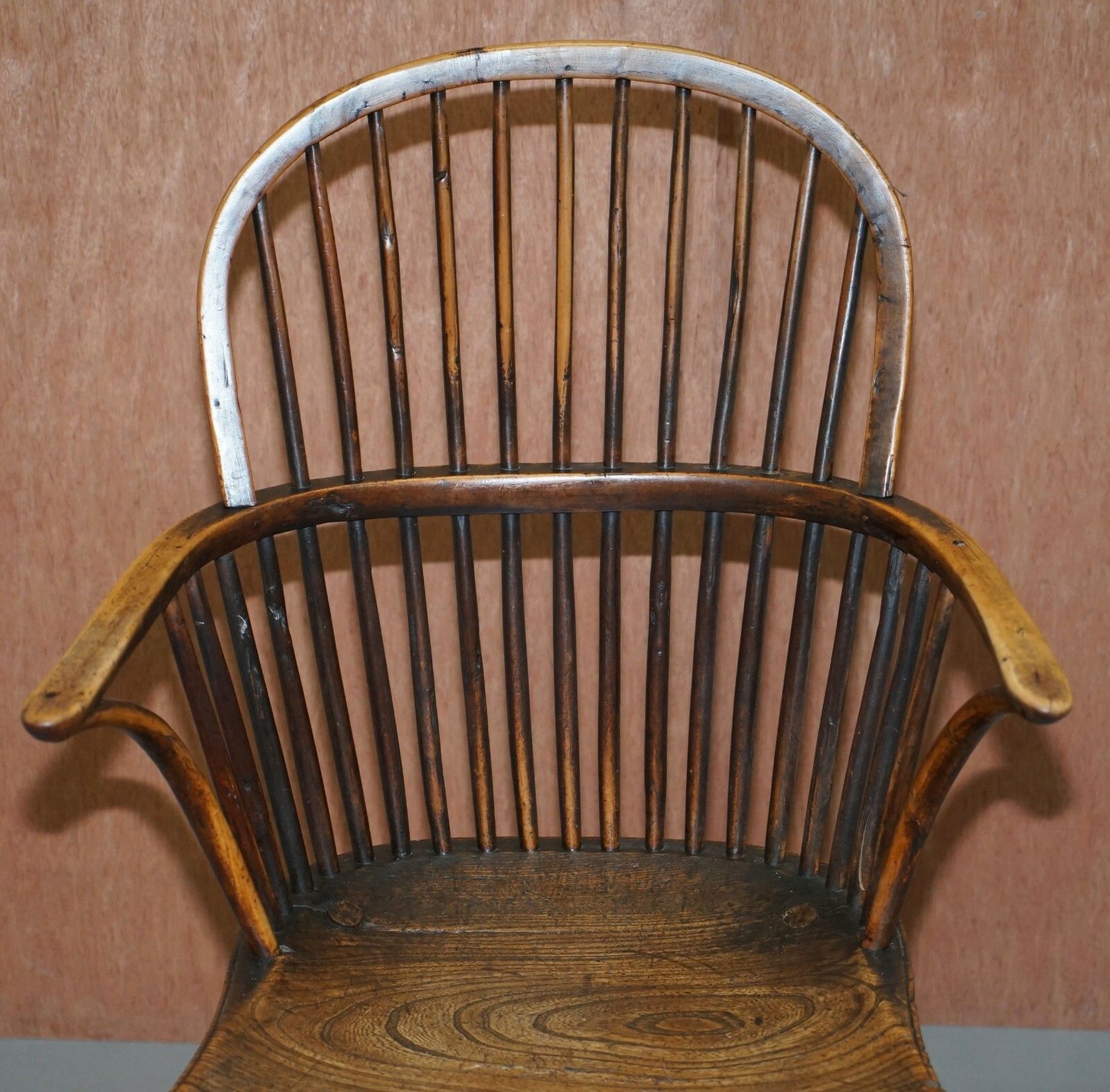 Primitive Circa 1800 Hoop Back Windsor Armchair In Elm Heavy Patina Decorative photo buy