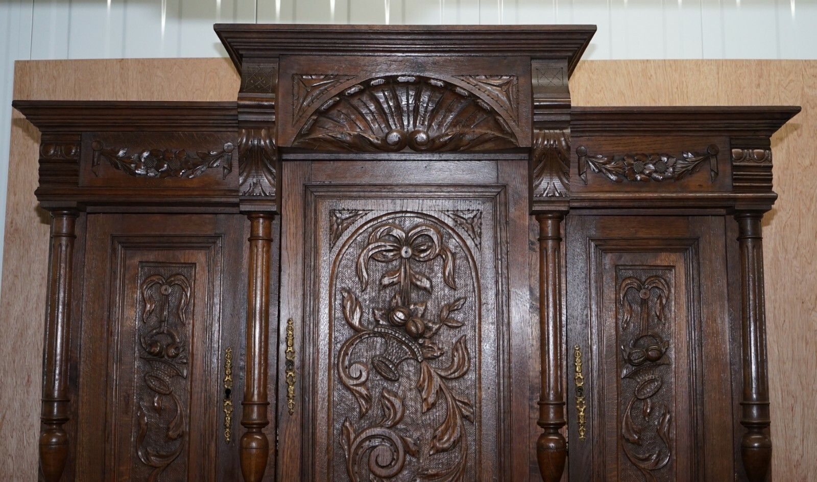 1500.0 Lovely Hand Carved Solid Oak Dutch Cupboard Ornate Detailing Chest Of Drawers photo