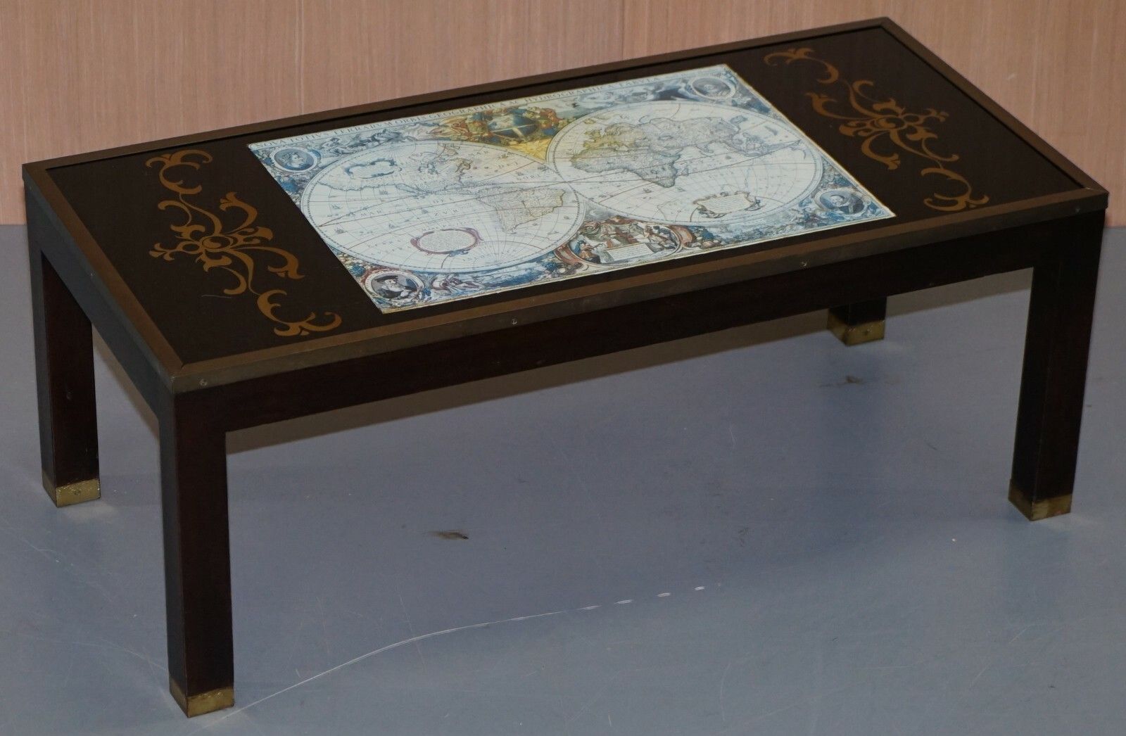 Stunning Coffee & Side Table Nest Of Tables Military Campaign With World Maps photo for sale