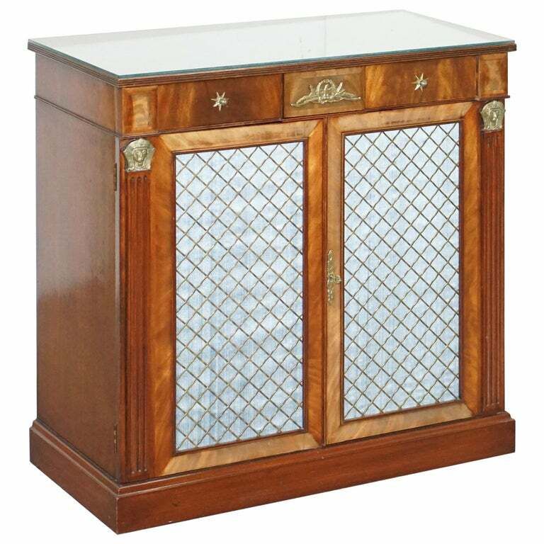 Antique Circa 1900 Flamped Mahogany Gilt Bronze Sideboard In The Regency Taste
