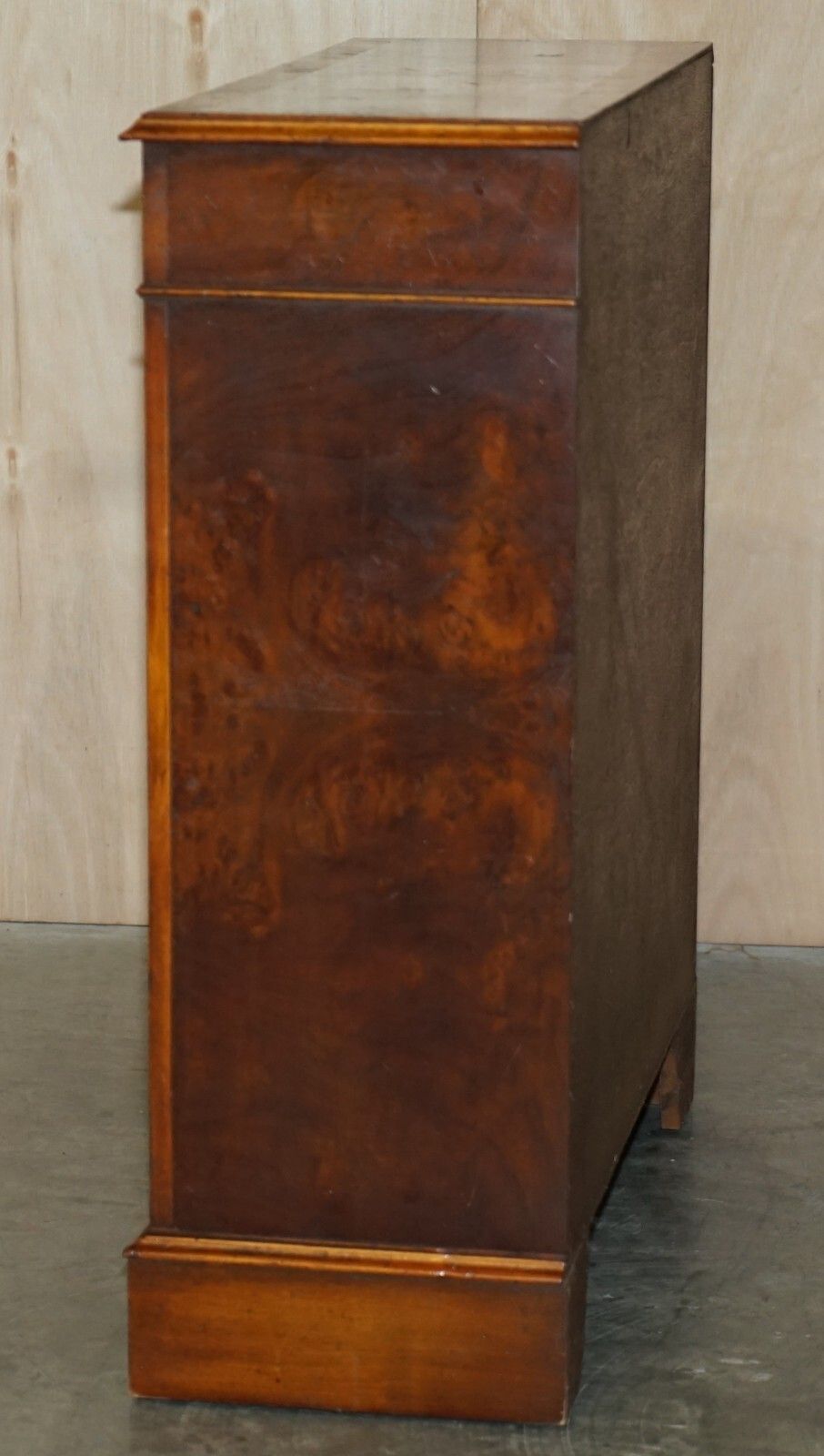 1250.0 Sheraton Revival Burr Elm Walnut Inlay Dwarf Library Open Bookcase Bookshelf photo