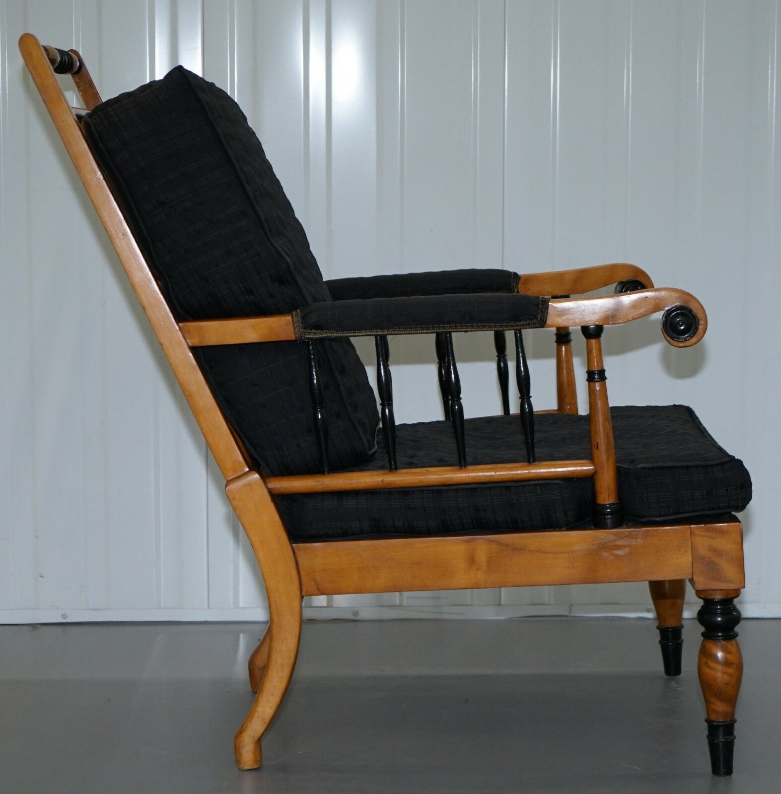 photo for sale Antique Satin Birch Wood Swedish Biedermeier Library Reading Armchair Ebonished