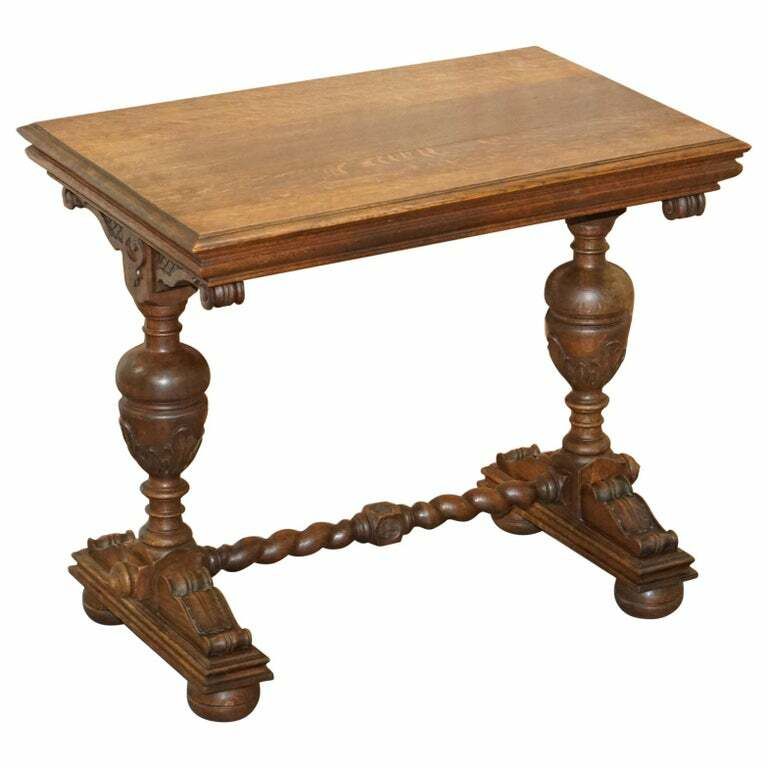 Dutch Hand Carved Solid Oak Side Table To Sit Next To A Desk Part Of Large Suite