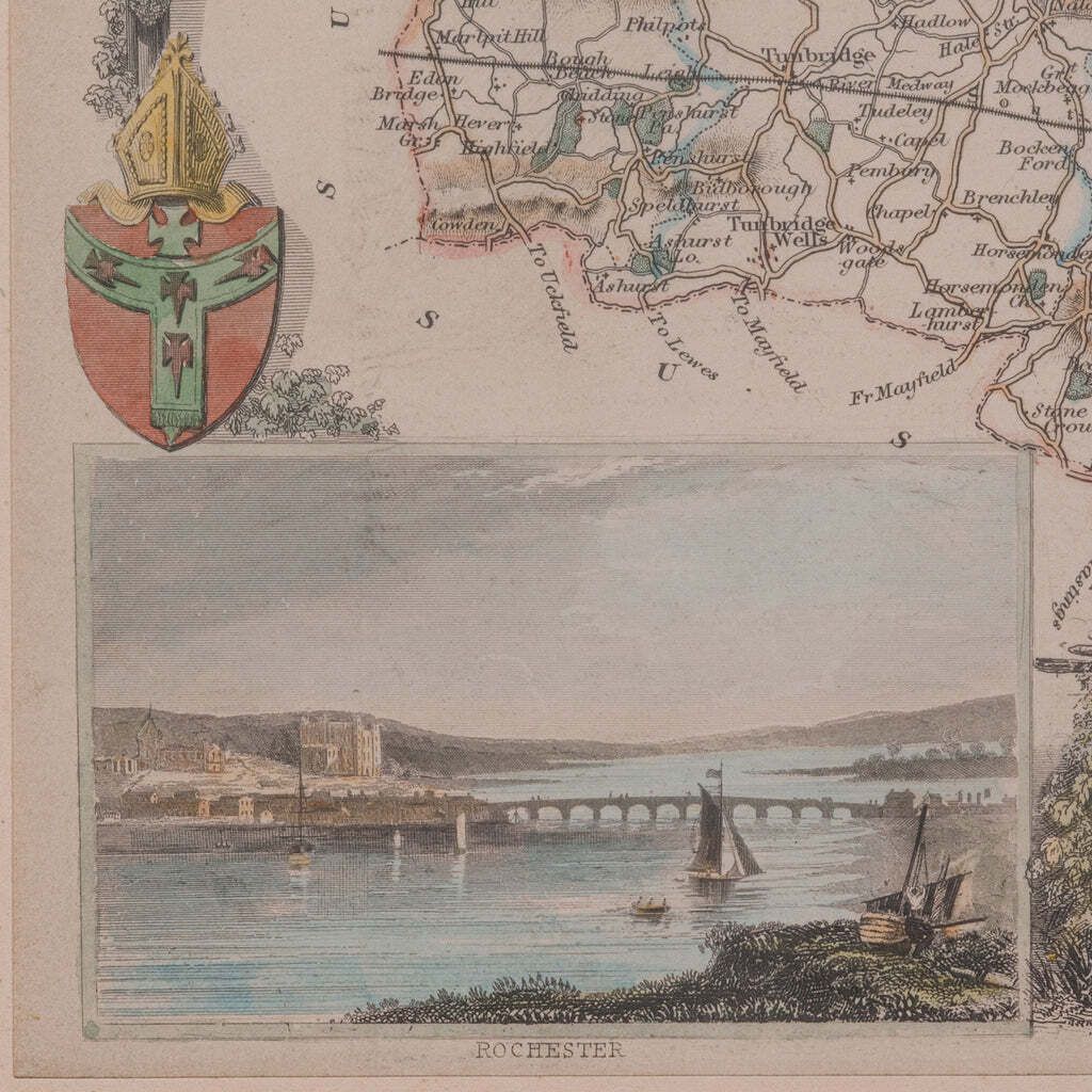 Vintage County Map, Kent, History 19th Century Cartography, After Thomas Moule photo buy