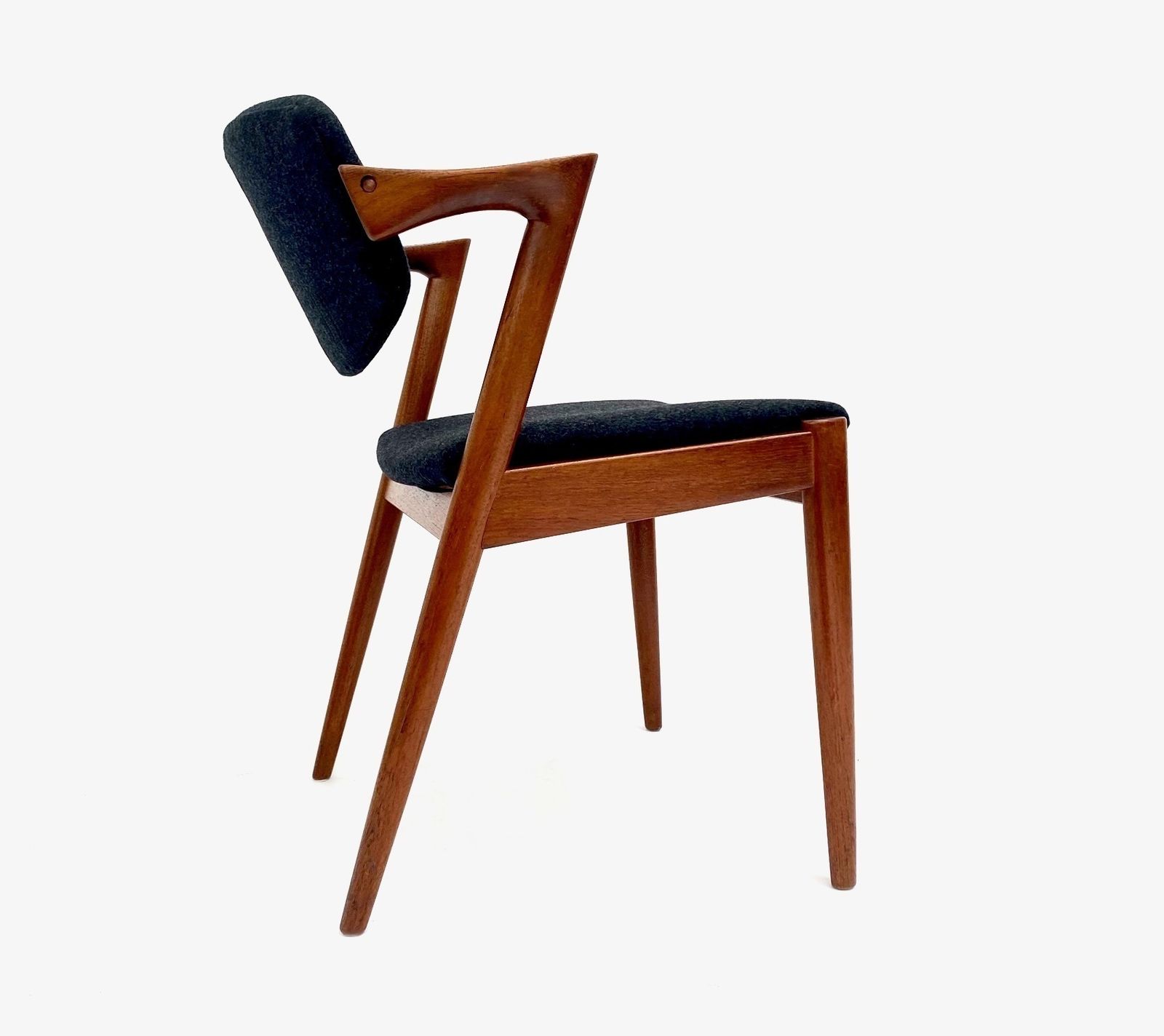 Danish Kai Kristiansen Model 42 Teak And Charcoal Black Wool Dining Chair Mid Century 1960s photo vinterior