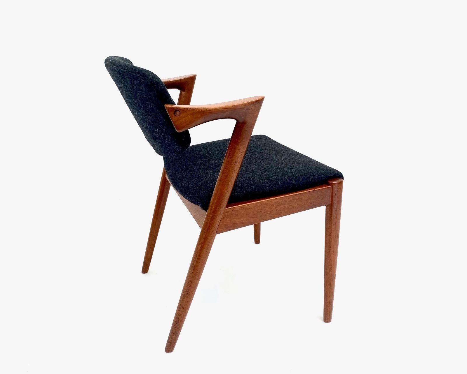photo furniture Danish Kai Kristiansen Model 42 Teak And Charcoal Black Wool Dining Chair Mid Century 1960s