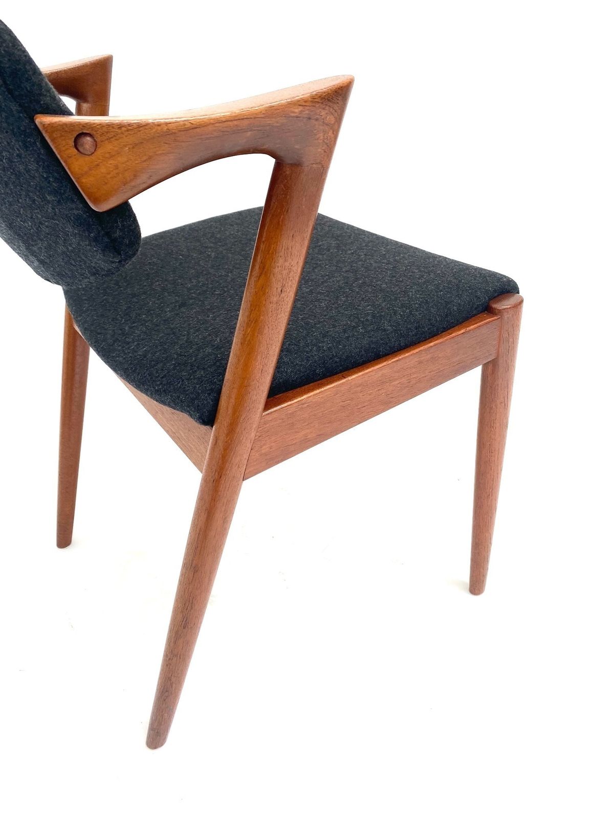 photo vintage Danish Kai Kristiansen Model 42 Teak And Charcoal Black Wool Dining Chair Mid Century 1960s