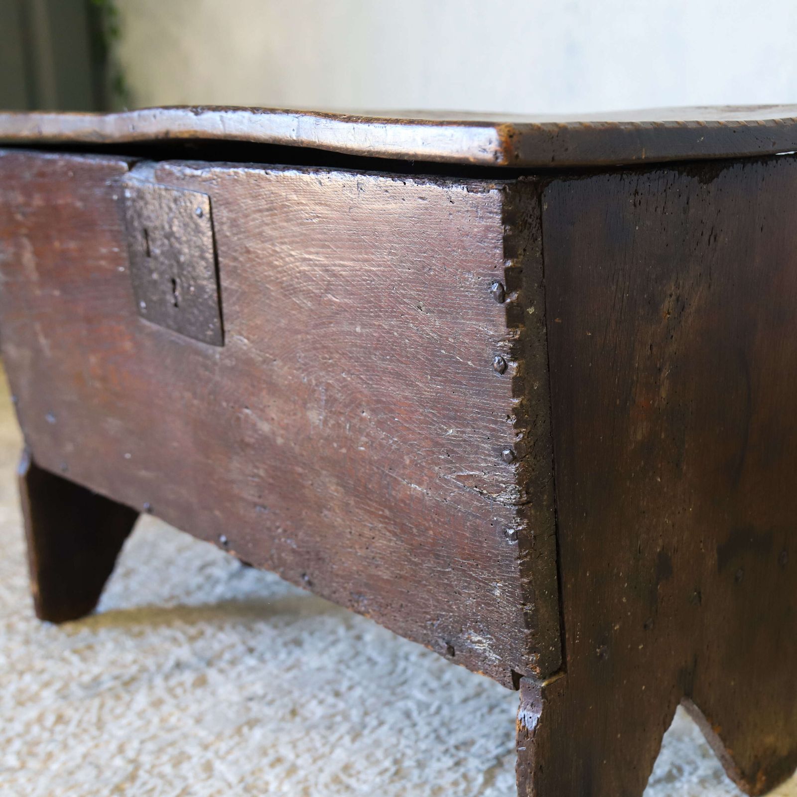 17th Century English Oak Six Plank Chest   Deep Patina Earned Over Nearly 400 Years photo 875.0