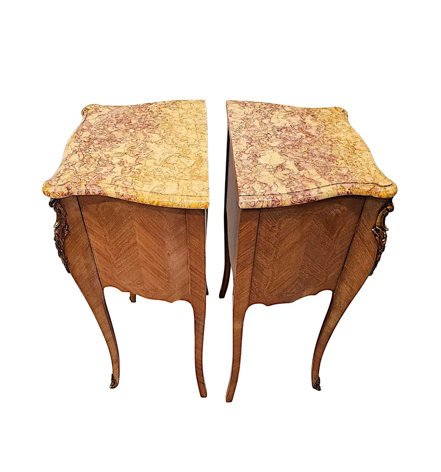 A Fabulous Pair Of 20th Century Marquetry Inlaid Marble Top Bedside Chests photo vinterior