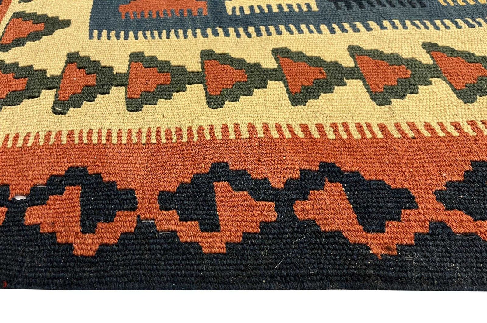 Handmade Bedroom Kilim Rug, Vintage Wool Flatweave Carpet, Rust Geometric Tribal 293 × 210 Cm photo vintage