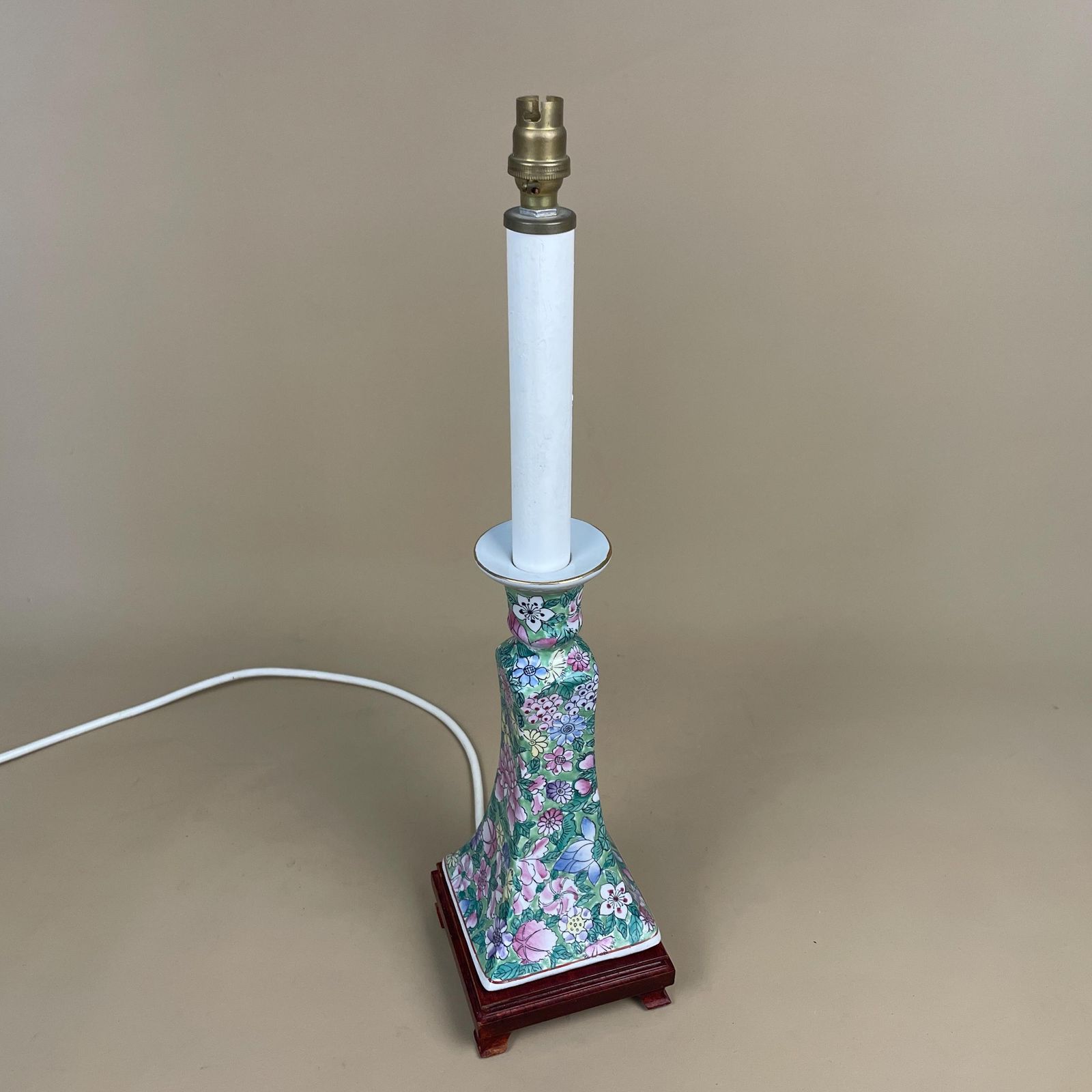 Vintage Ceramic Floral Patterned Lamp Bedside Table Light Square Vase Pottery Antique Pattern Hand Painted Gold Candle Wooden Wood Oriental