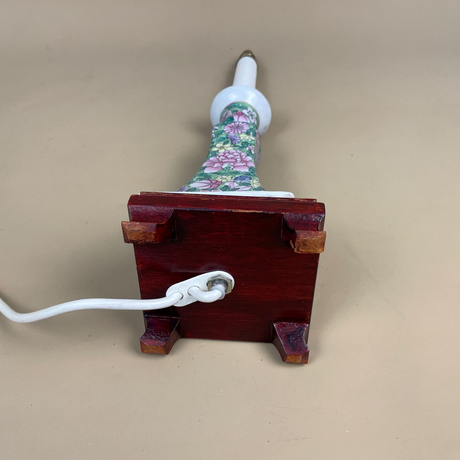 Vintage Ceramic Floral Patterned Lamp Bedside Table Light Square Vase Pottery Antique Pattern Hand Painted Gold Candle Wooden Wood Oriental photo buy