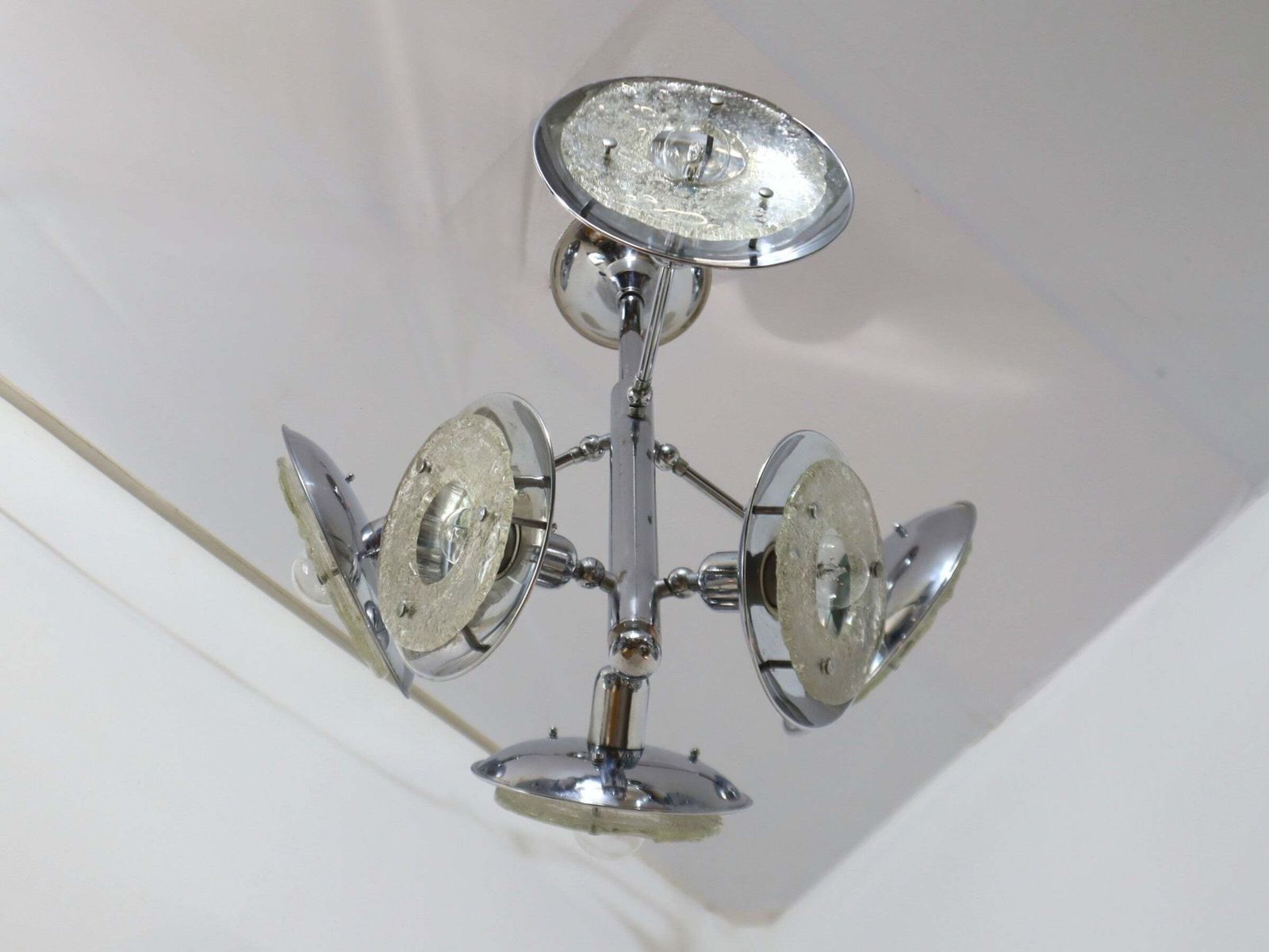 Esperia Chandelier 1970s, Chrome And Murano Glass, 6 Arms Adjustable photo 1454.0