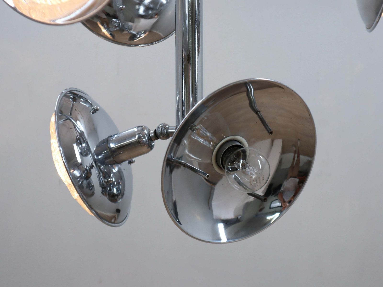 Lighting Esperia Chandelier 1970s, Chrome And Murano Glass, 6 Arms Adjustable photo